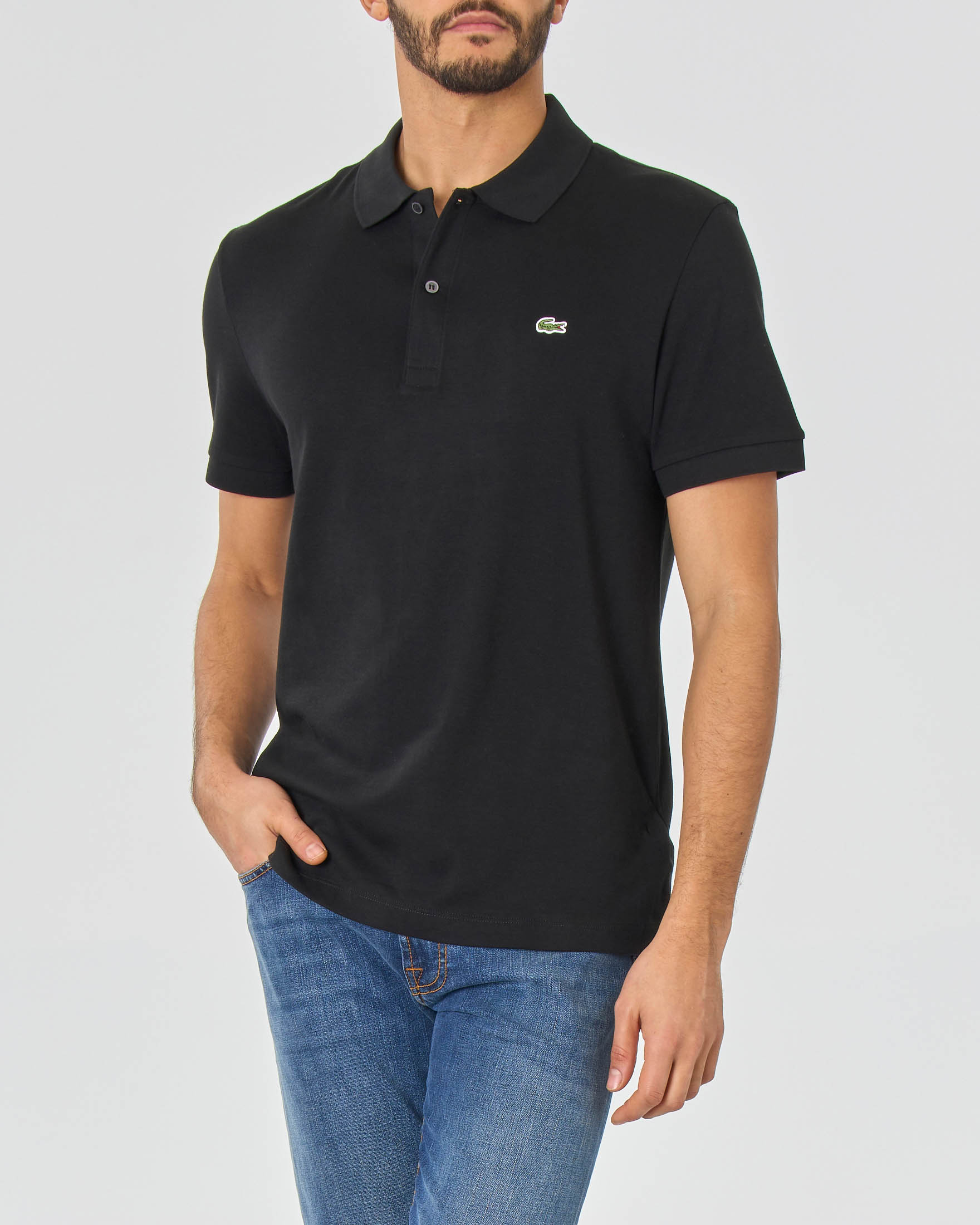 Polo Lacoste nera in jersey leggero