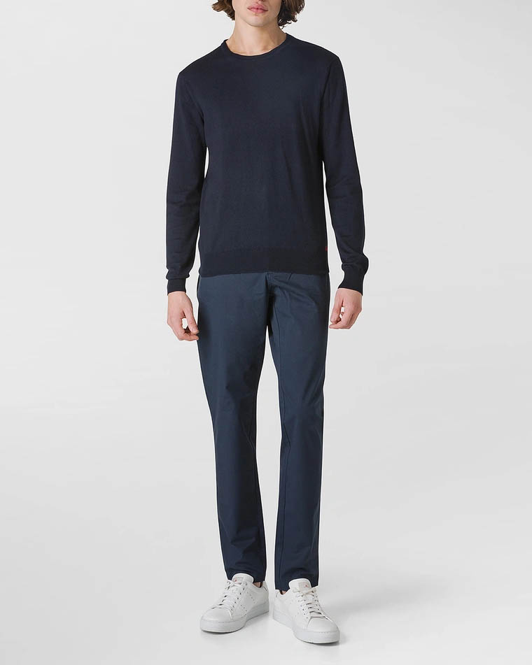 Maglia blu girocollo in puro cotone