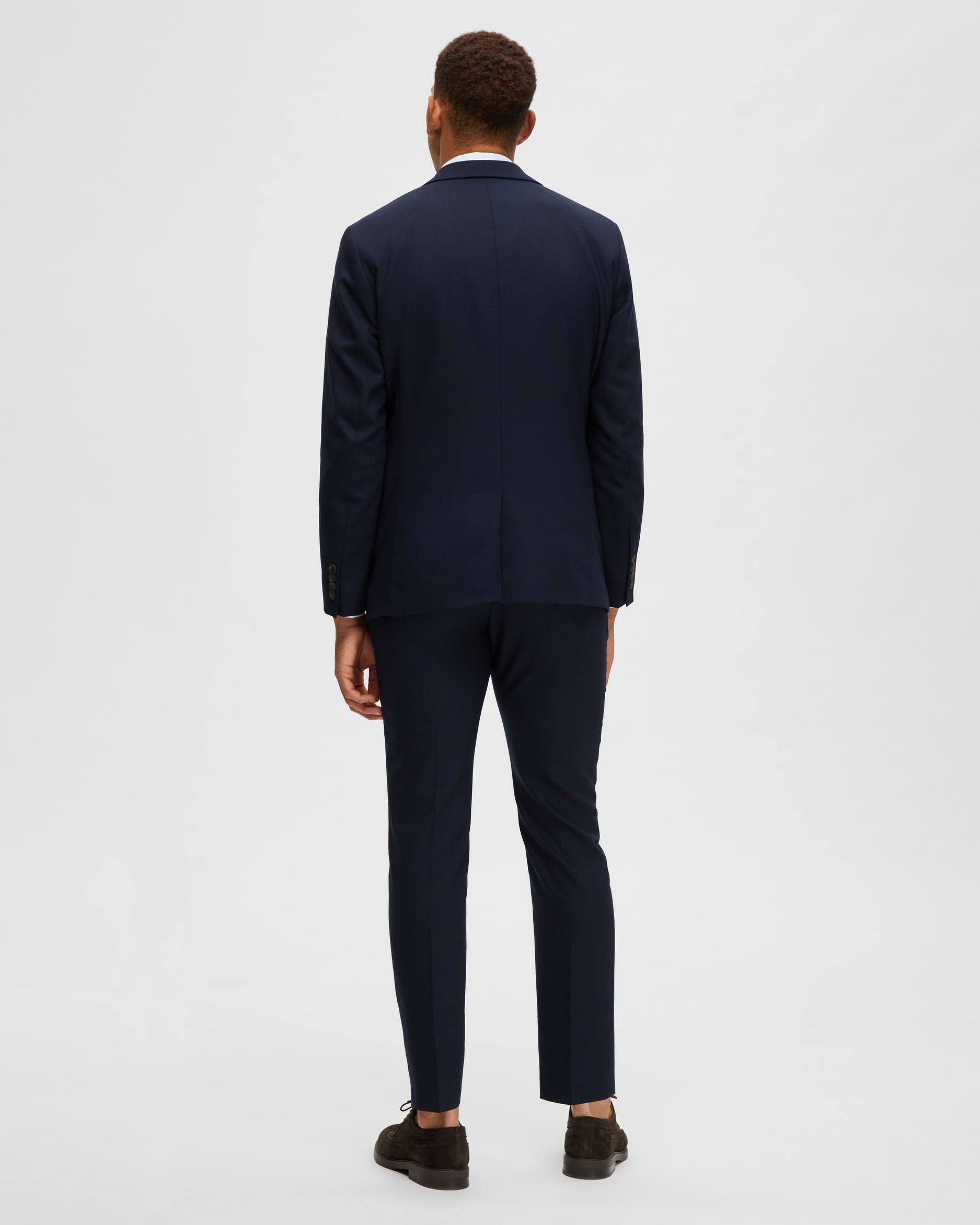Blazer Selected Homme blu navy in tessuto armaturato di misto lana stretch con chiusura monopetto image