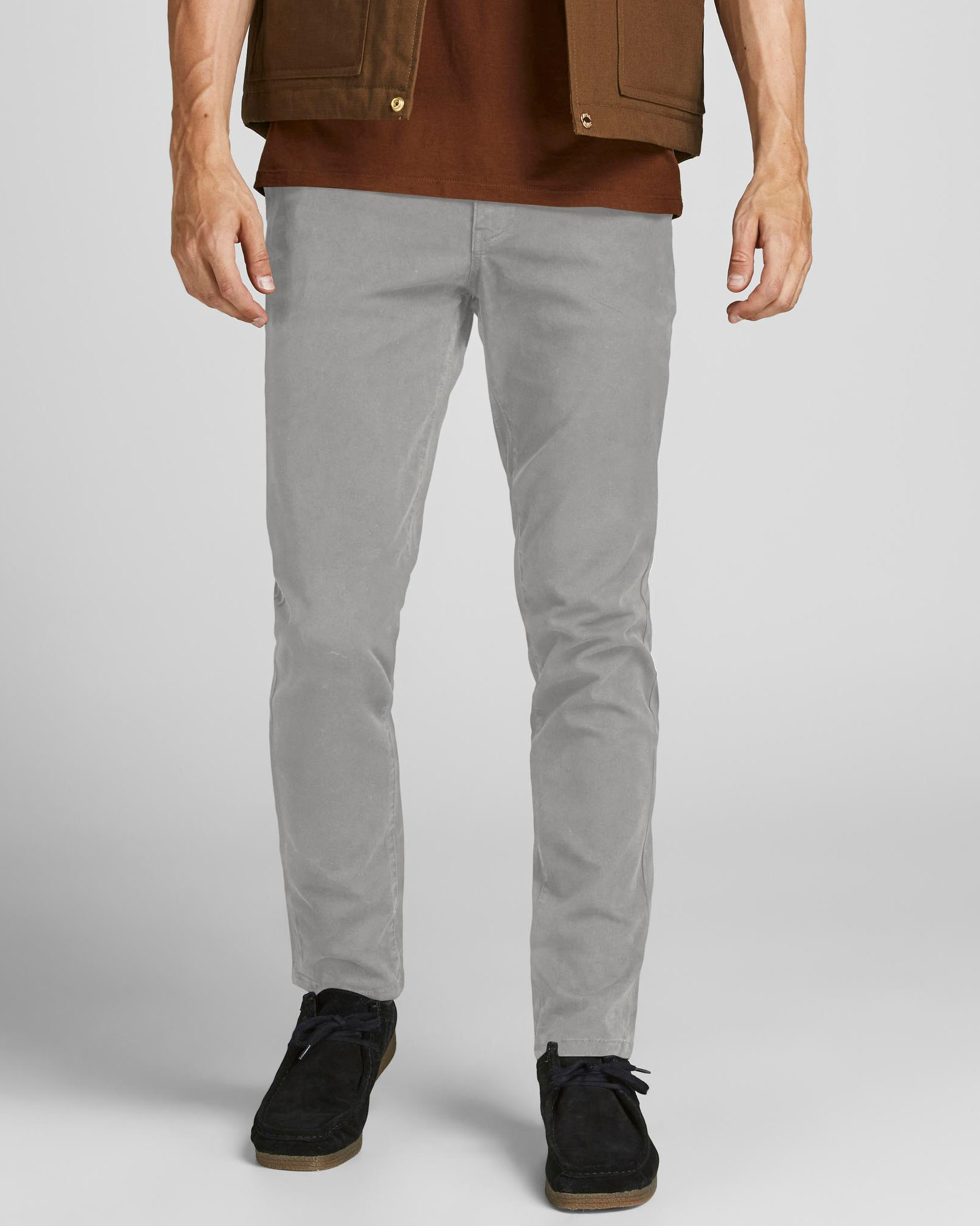 Pantalone chino grigio in cotone stretch micro armatura