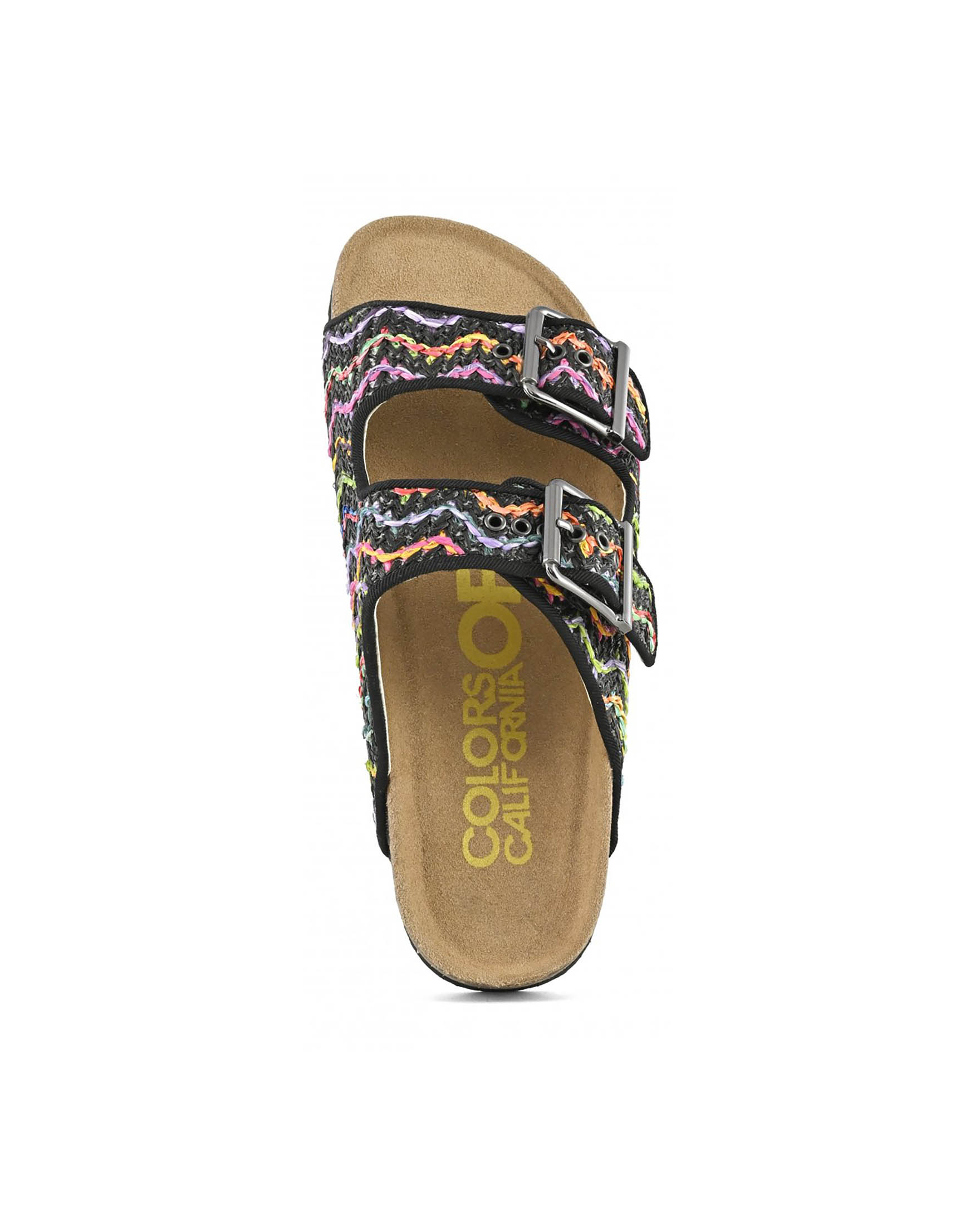 Sandali neri in raffia intrecciata multicolore a doppia fascetta image