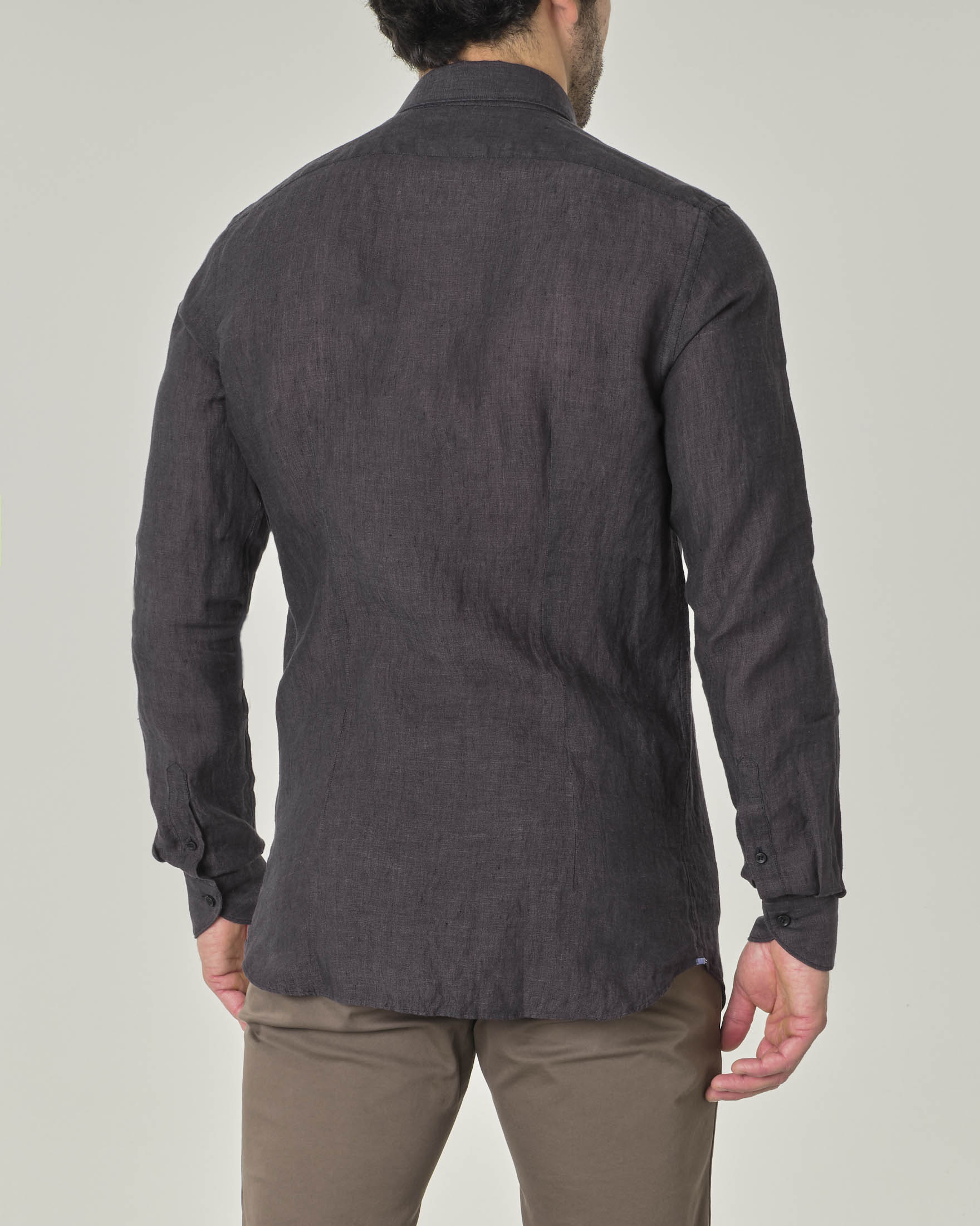 Camicia Bianca In Lino E Cotone A Fantasia Foliage Militare Con Colletto Alla Francese Alley Docks