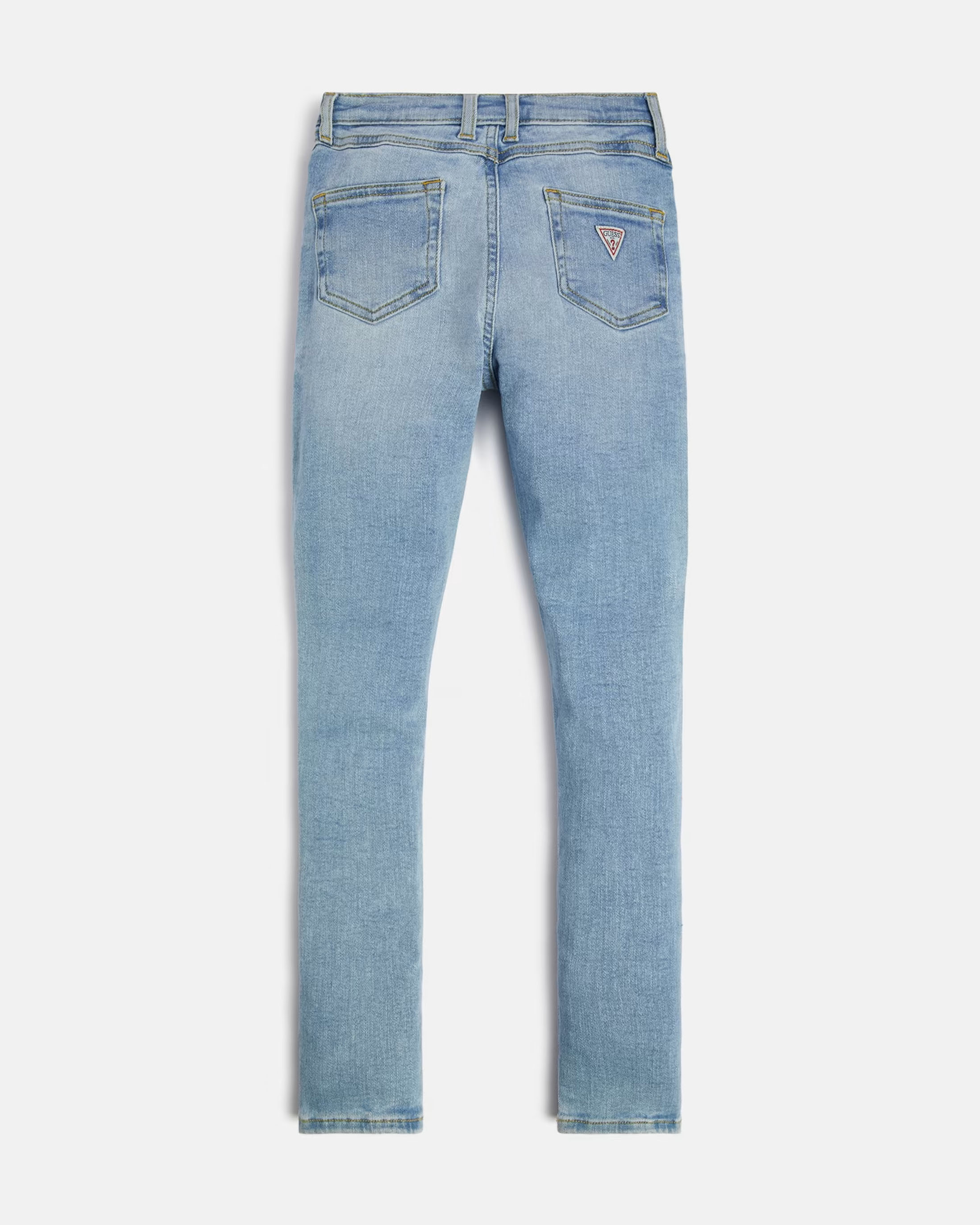 Jeans in misto cotone stretch a lavaggio chiaro stone washed con abrasioni  e chiusura a bottoni