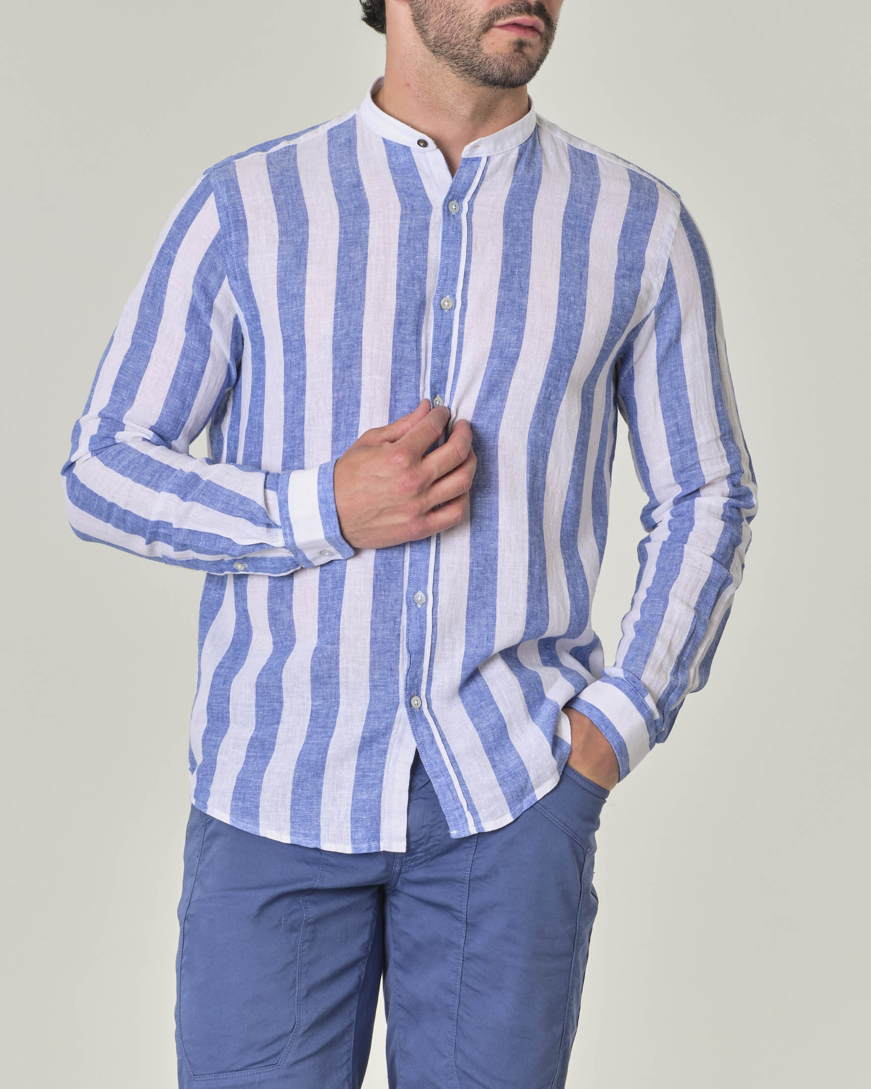 Camicia di lino hot sale uomo collo alla coreana