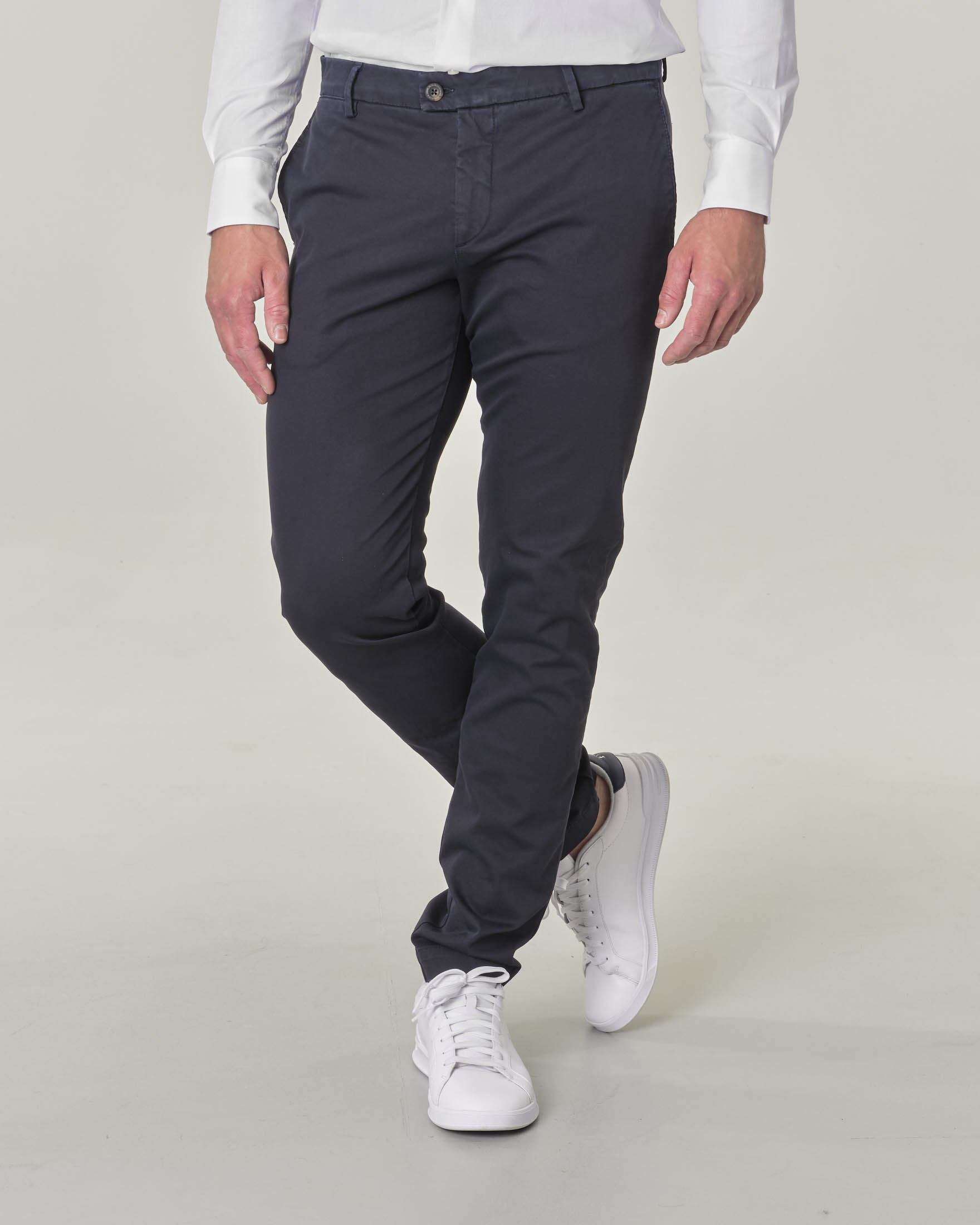 Pantaloni chino blu navy in tricottina di cotone stretch
