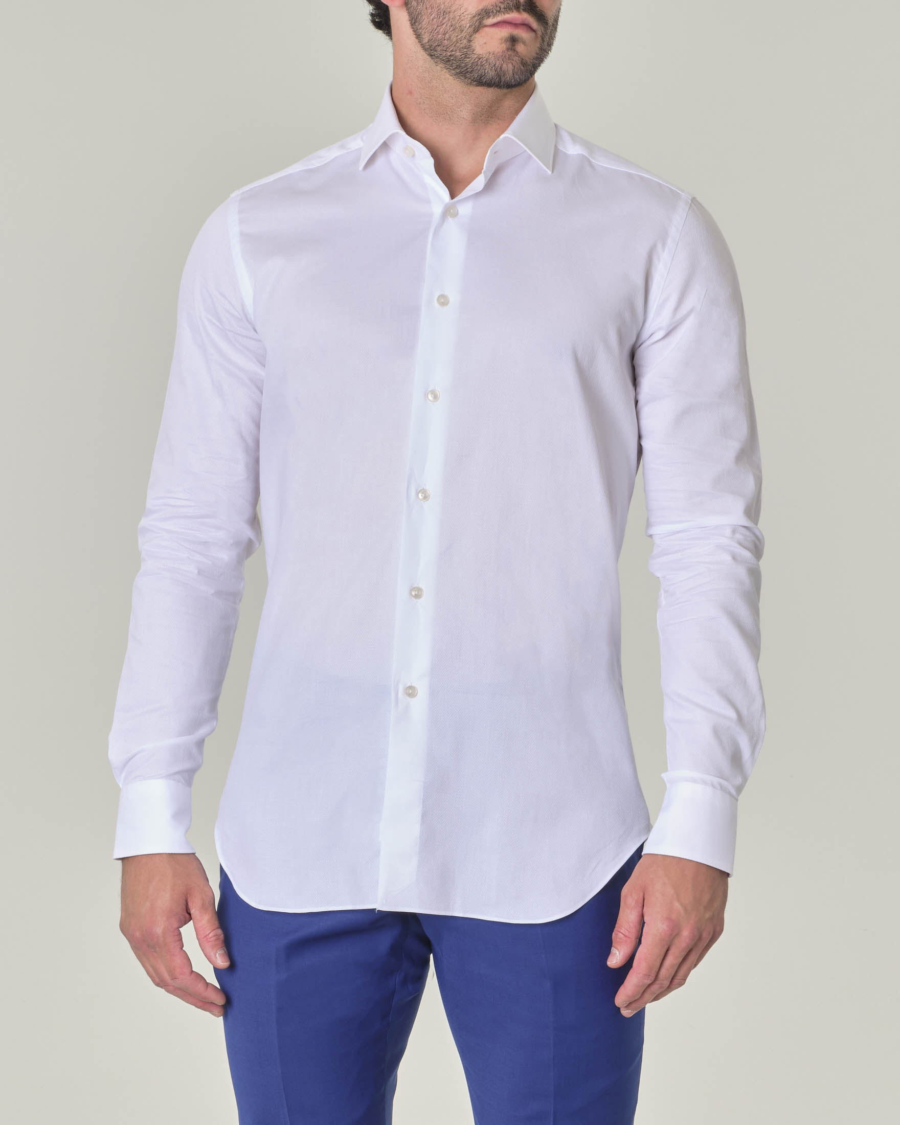 Camicia In Cotone Con Taschino/Pochette in Bianco: Camicie Di Lusso