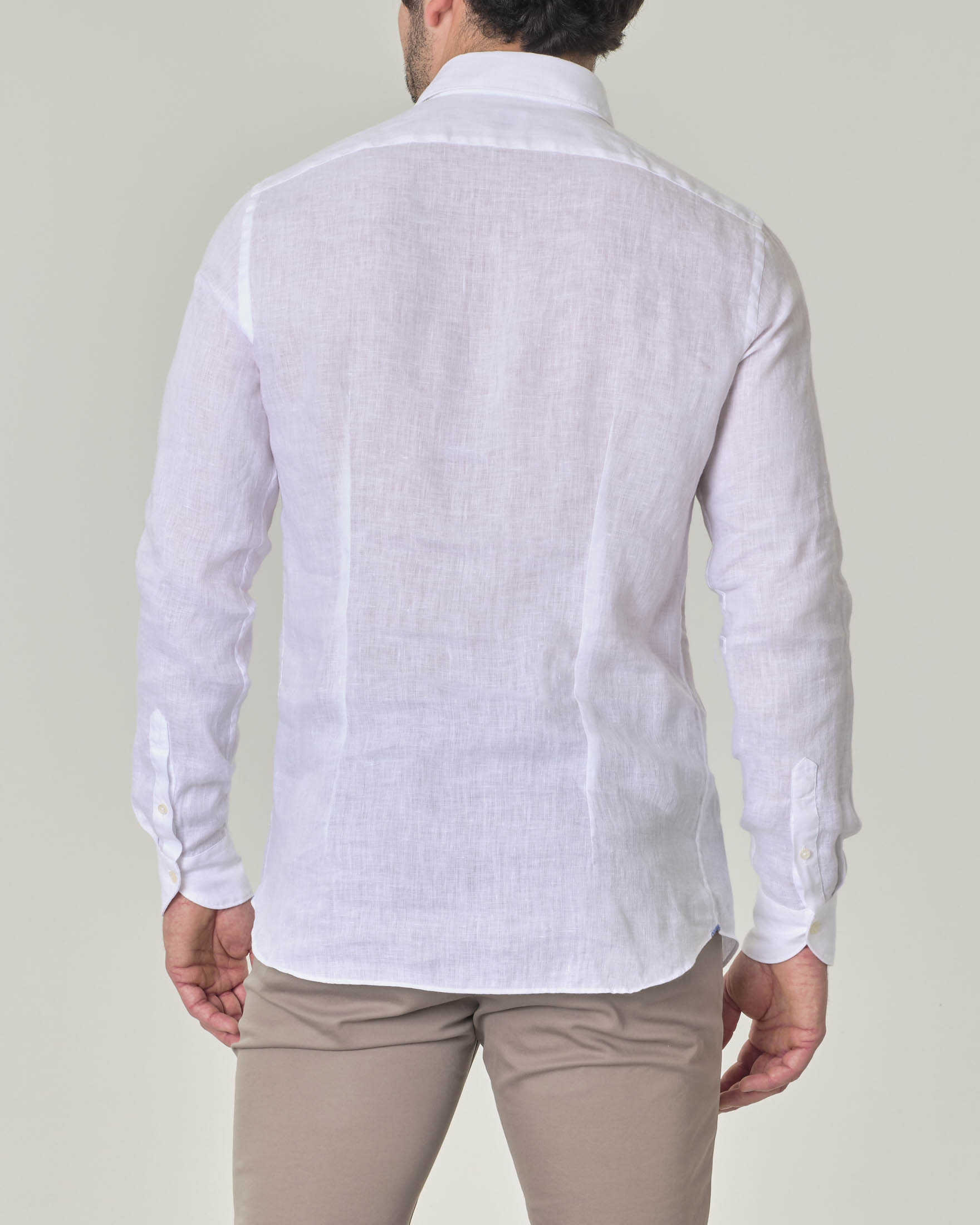 Slim Fit Abbigliamento Camicia Misto Lino Uomo Camicia Bianca In