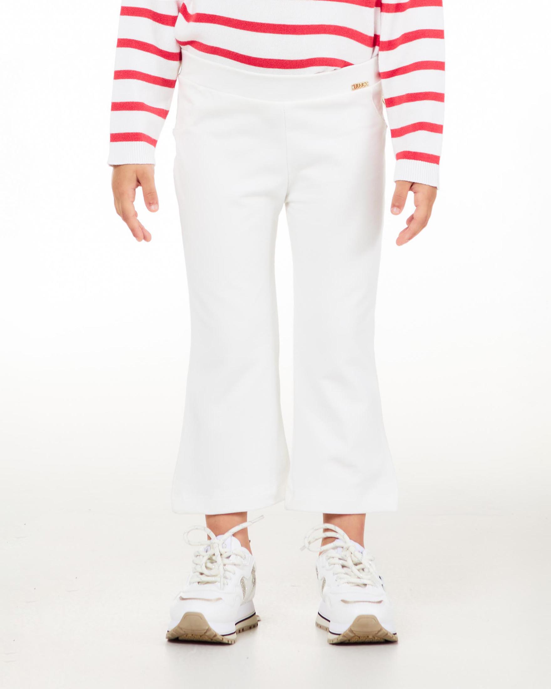 Pantalone bianco a trombetta in cotone stretch 3-7 anni