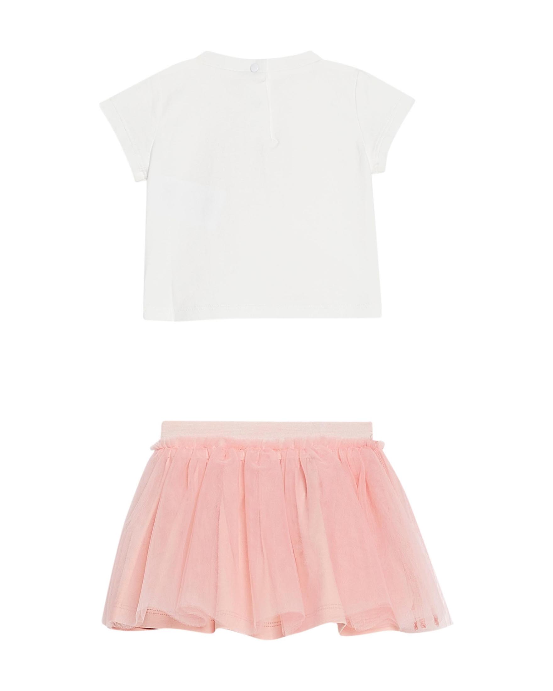 Completo gonna rosa e t-shirt bianca in cotone stretch 6-18 mesi