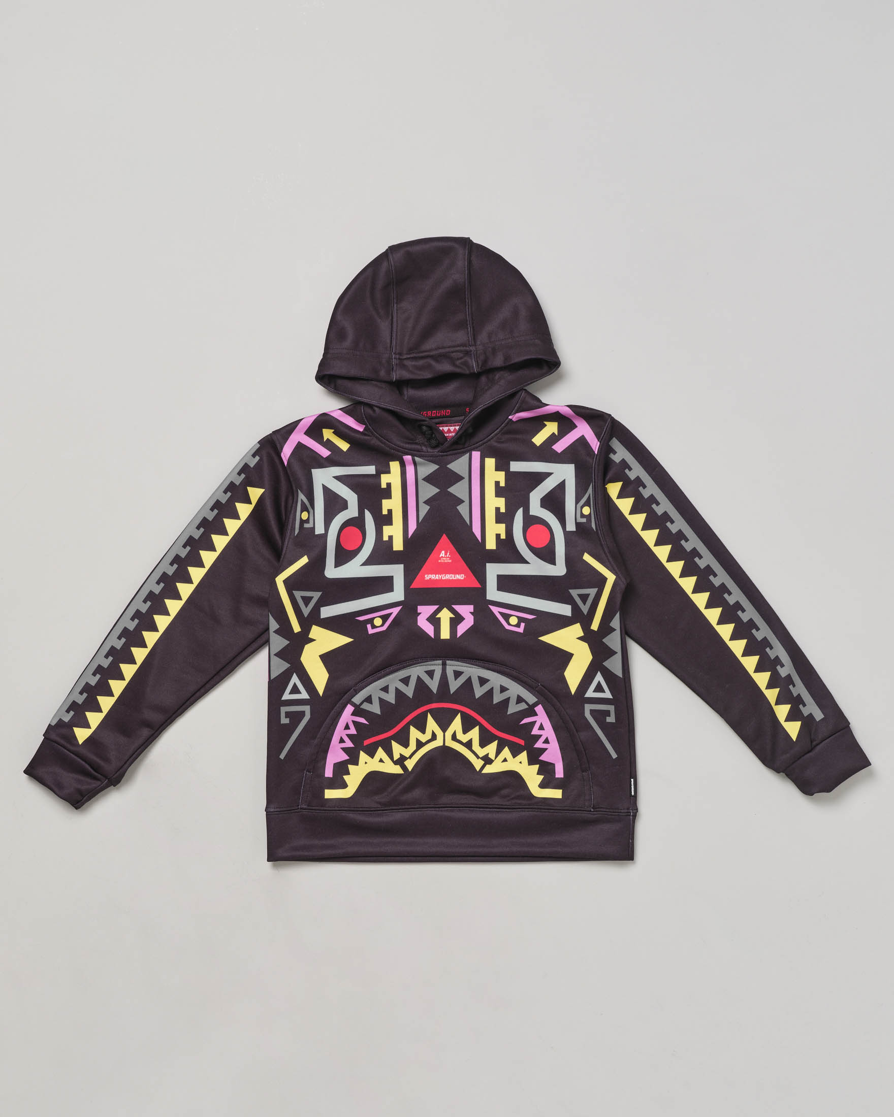 Felpa nera 'Ai Hoodie Youth' con cappuccio e motivo etnico multicolor