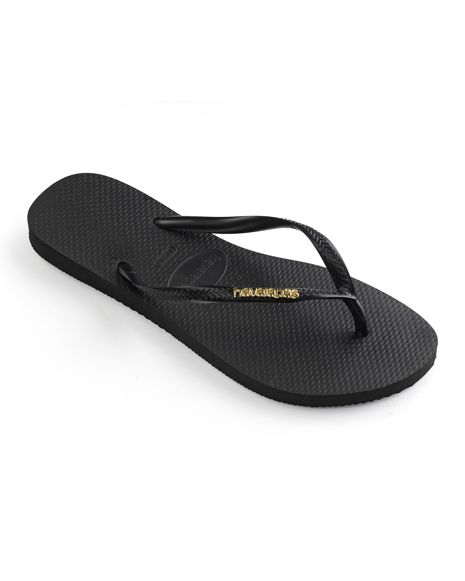 Havaianas Silm Logo Metal nere con fascette tono su tono con logo in rilievo color oro effetto metallizzato
