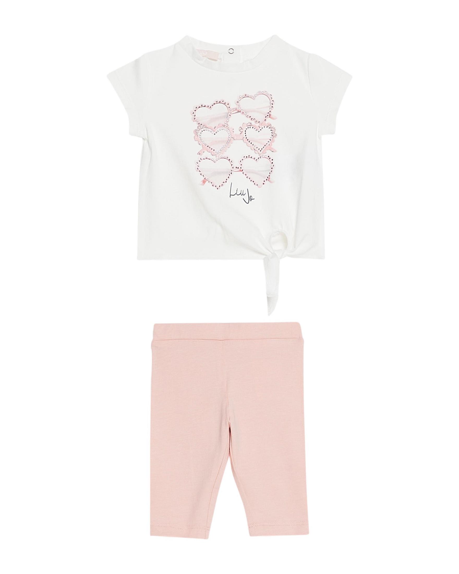 Completo t-shirt bianca e leggins rosa in cotone stretch 6-12 mesi