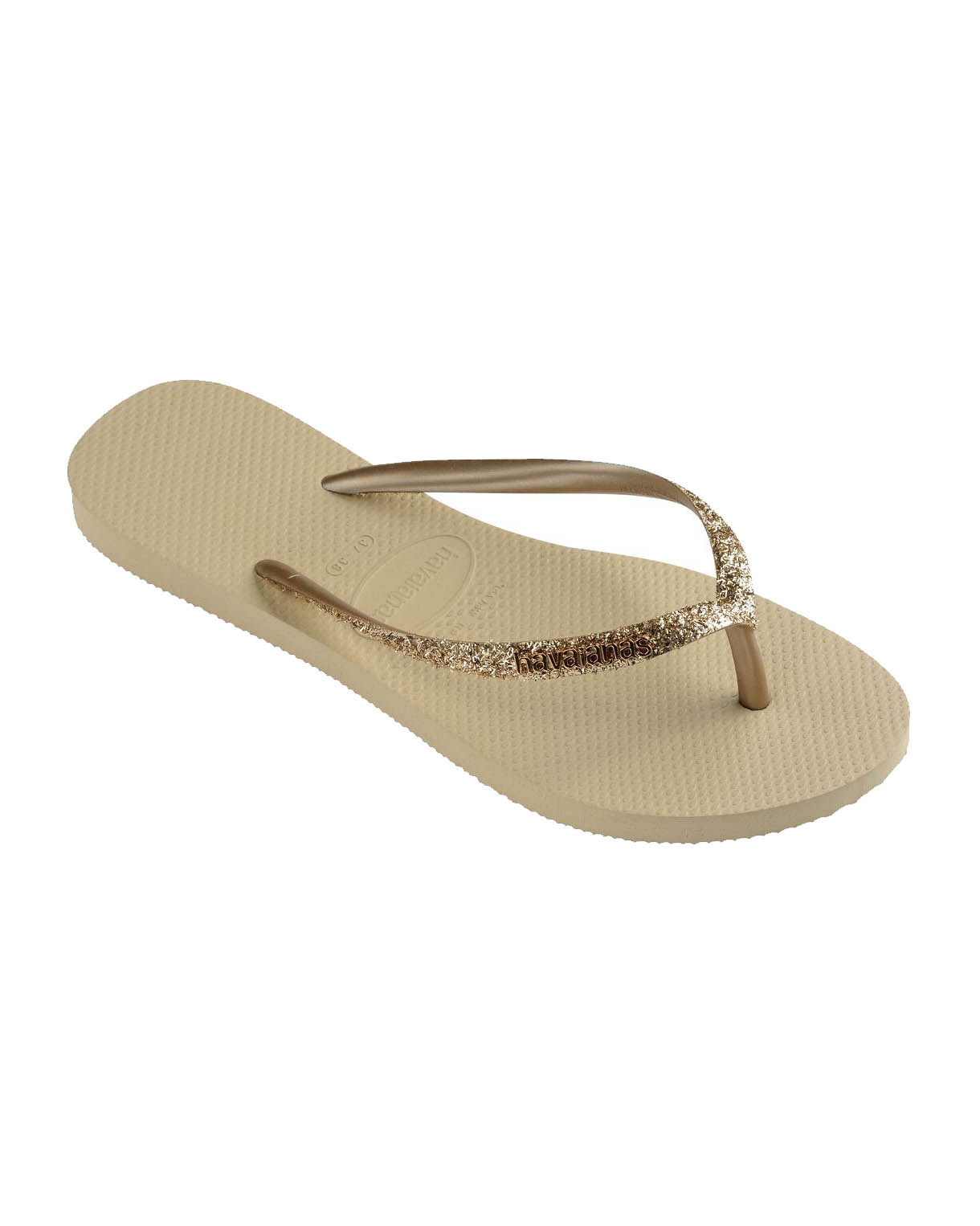 Slim Glitter II color sabbia con glitter oro sulle fascette e scritta logo a rilievo in metallo