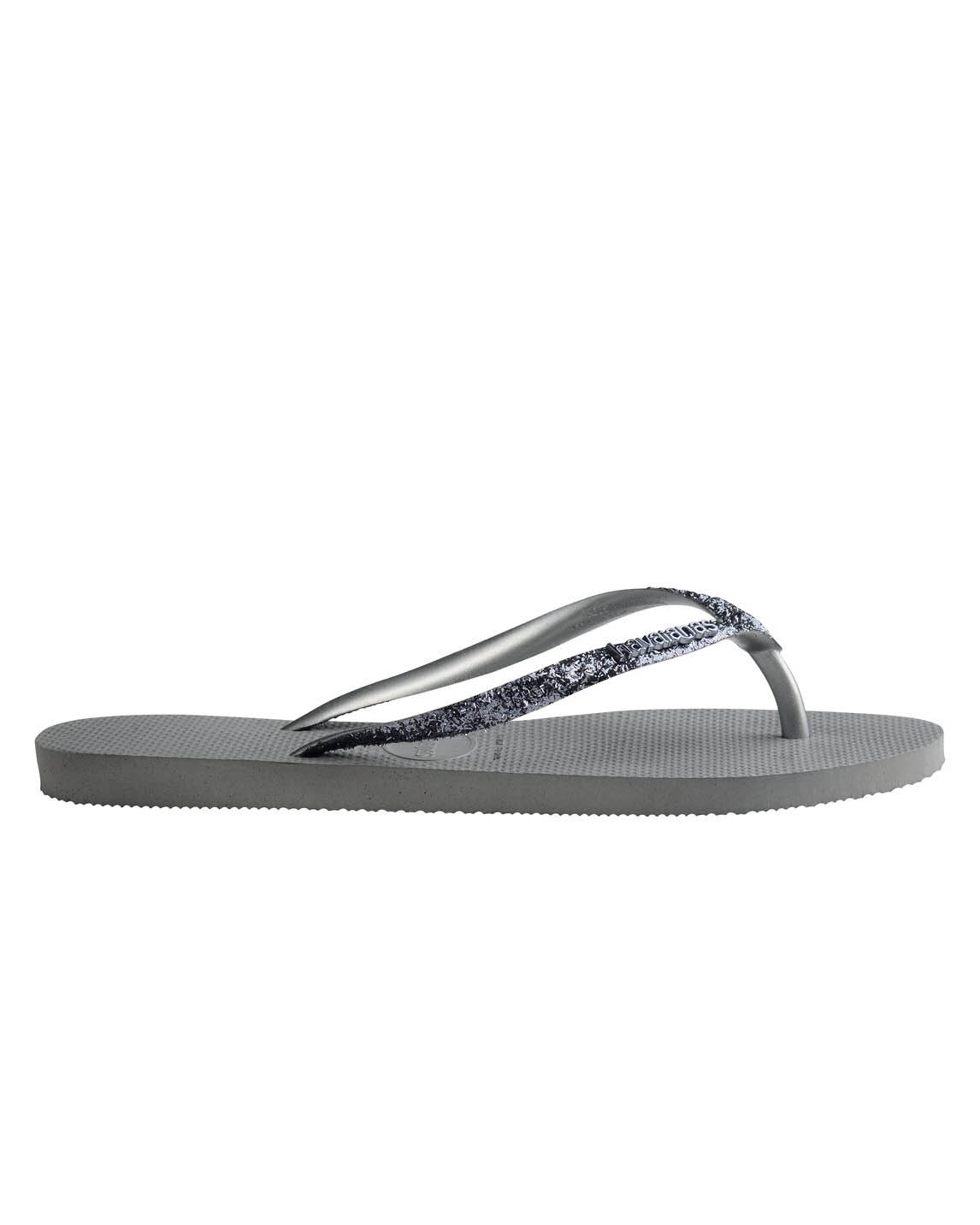 Havaianas Slim Glitter II grigie con glitter tono su tono sulle fascette e scritta logo a rilievo in metallo image