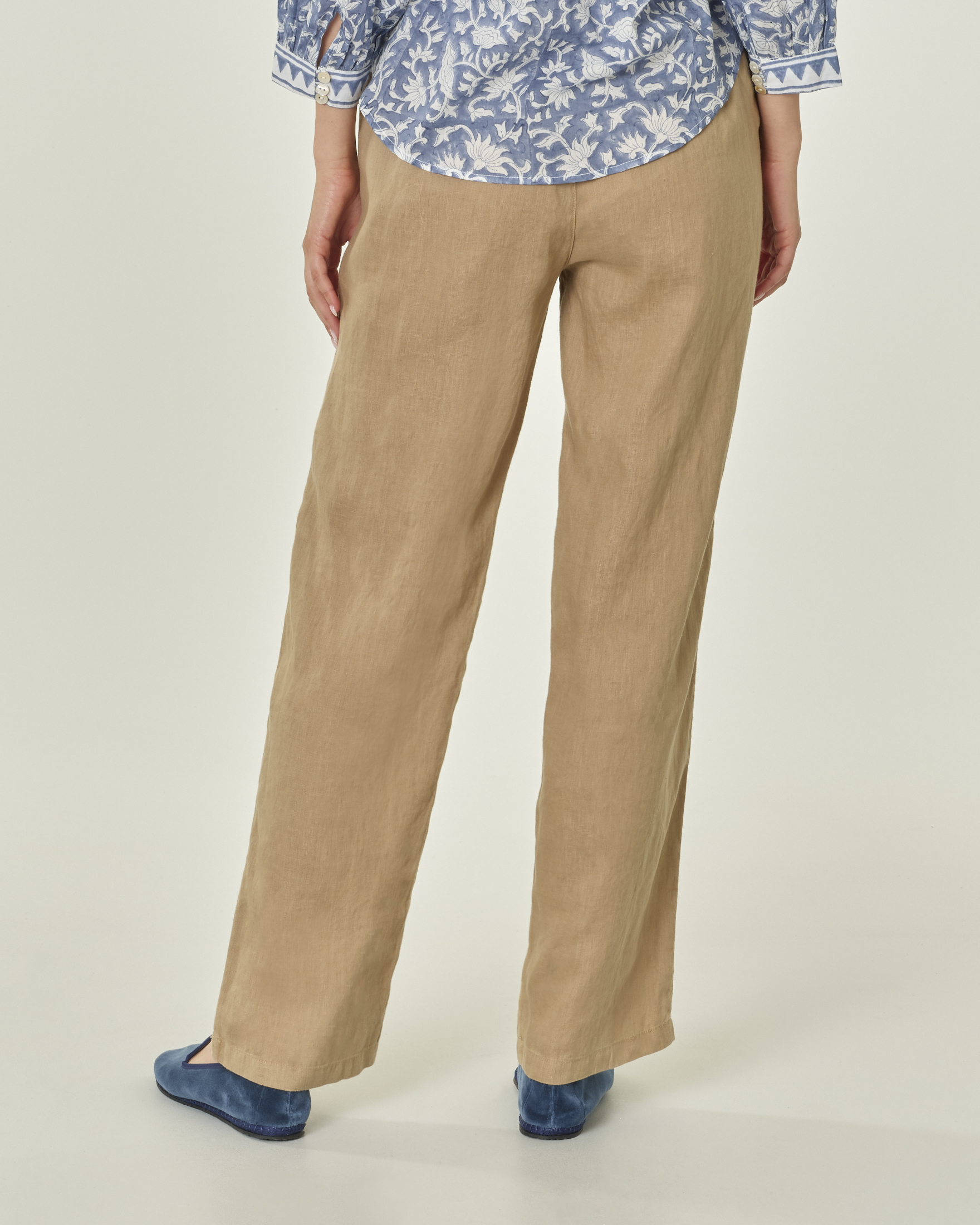 Pescaluse Pantalone Vita Alta In Puro Lino Spago
