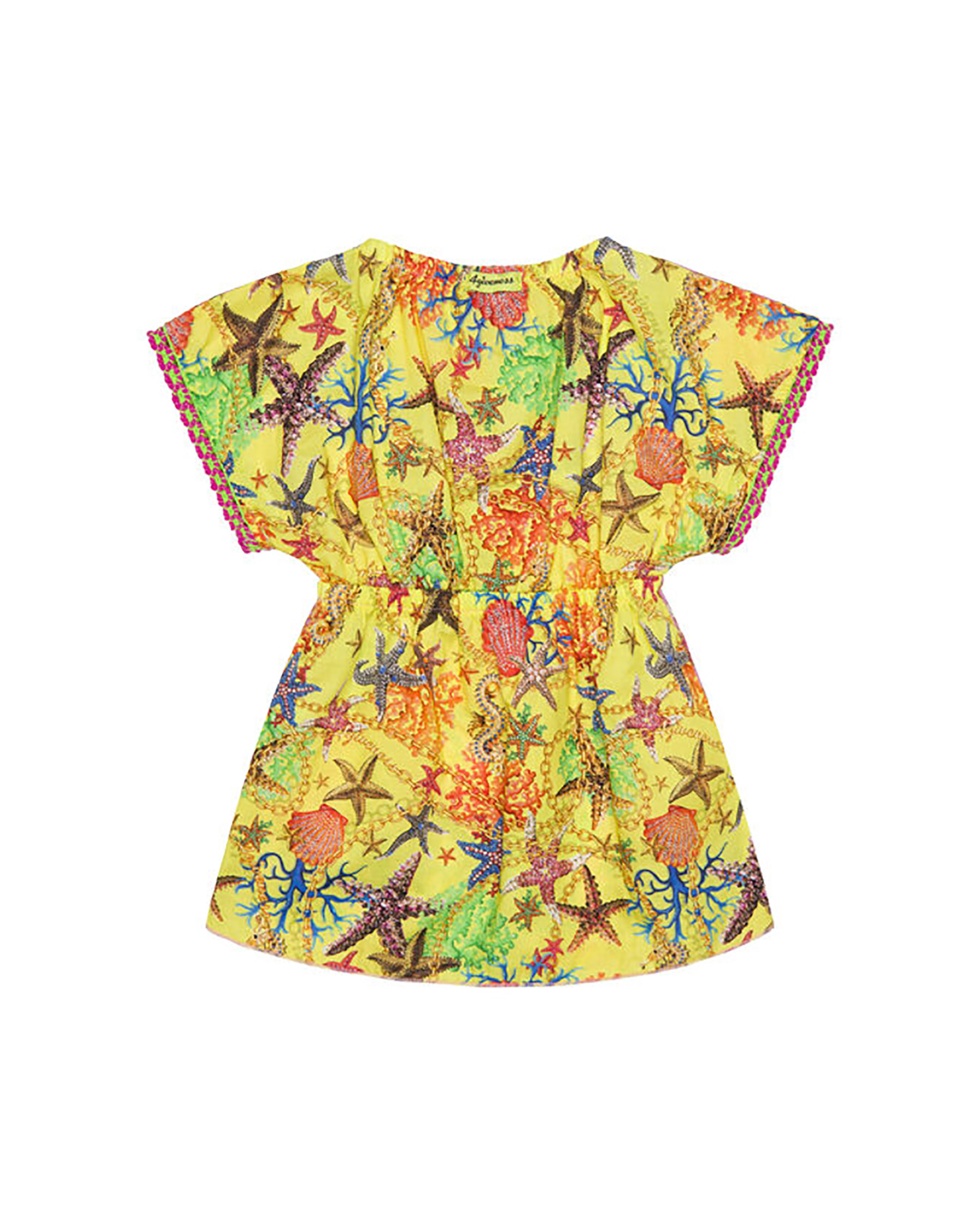 Copricostume fucsia e giallo in viscosa con stampa stelle marine  image