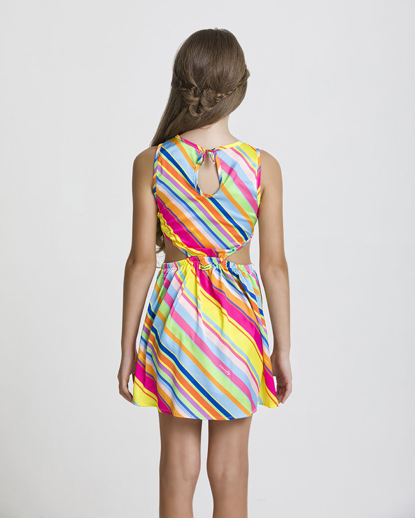 Copricostume a righe multicolore con cut-out ai fianchi e anello metallico in vita  image