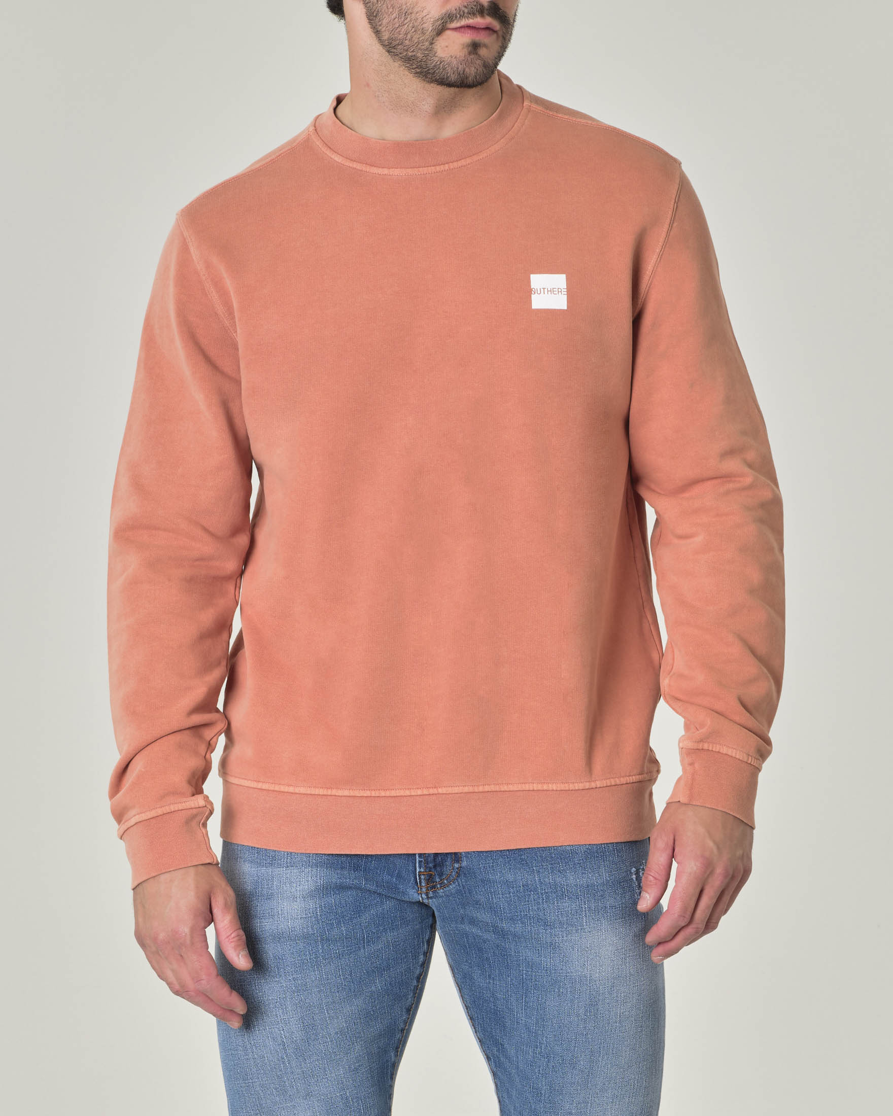 Felpa arancione girocollo in puro cotone