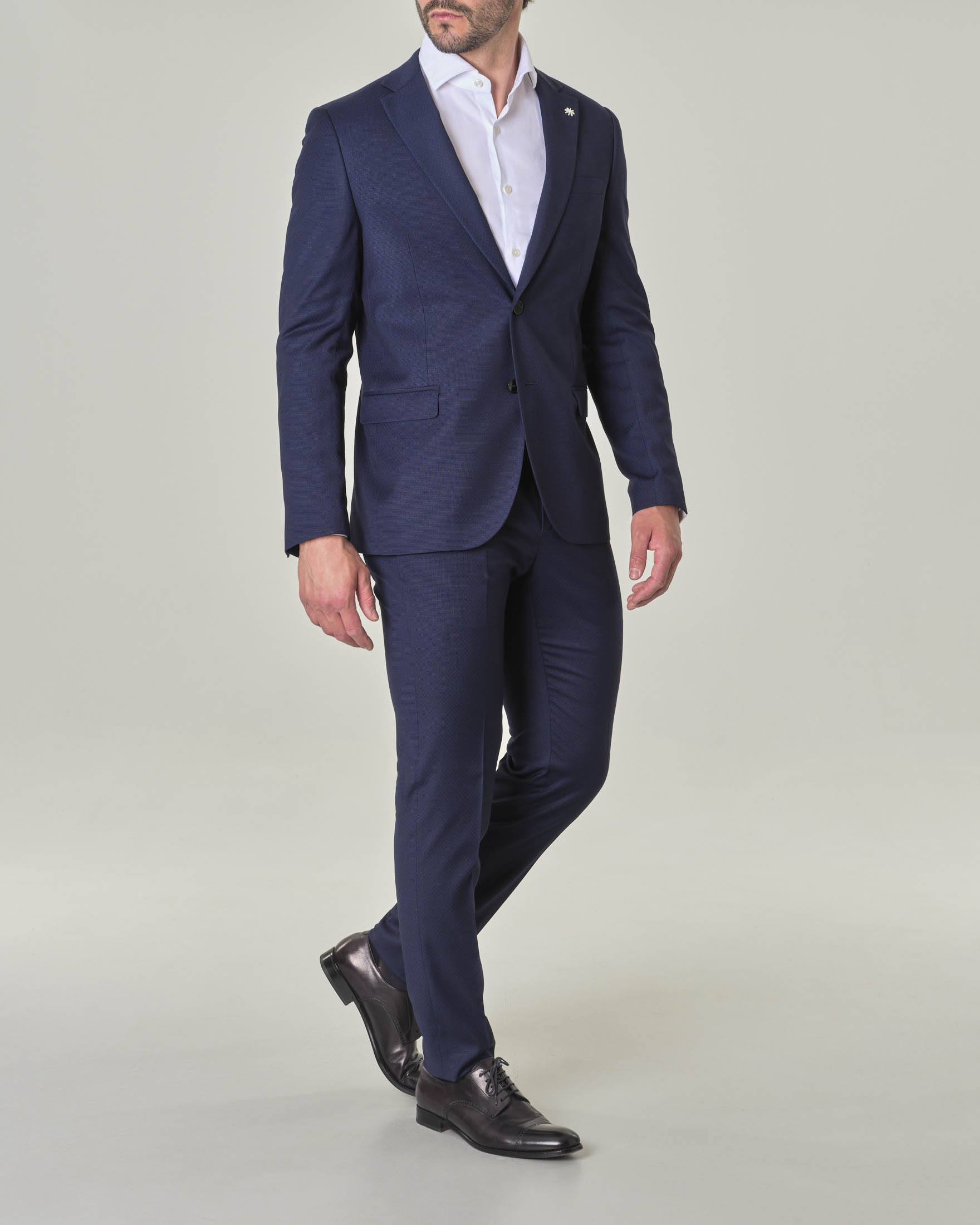 Abito blu navy in viscosa stretch con micro fantasia a puntini