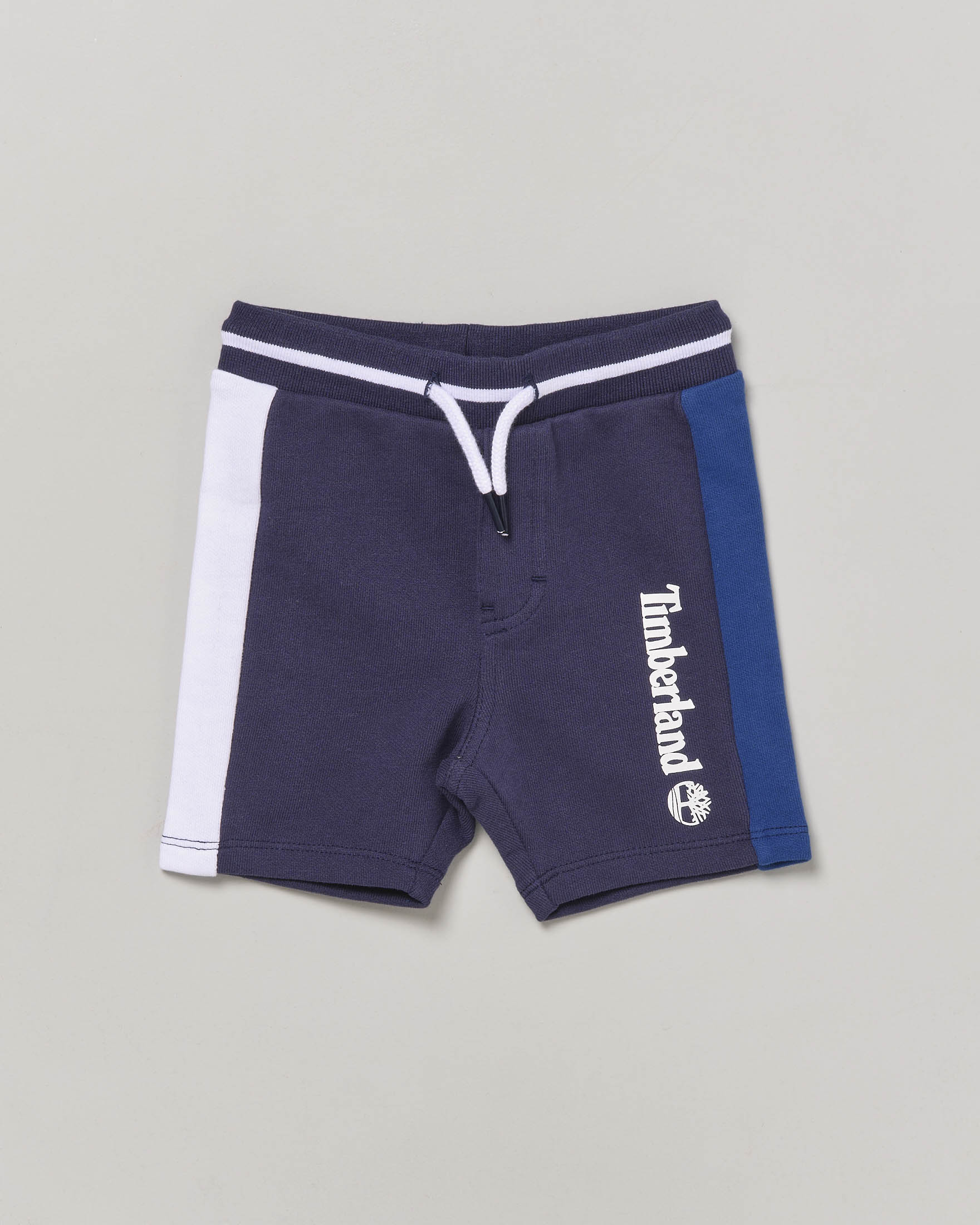 Bermuda blu in felpa con fasce colorate e logo 6-18 mesi