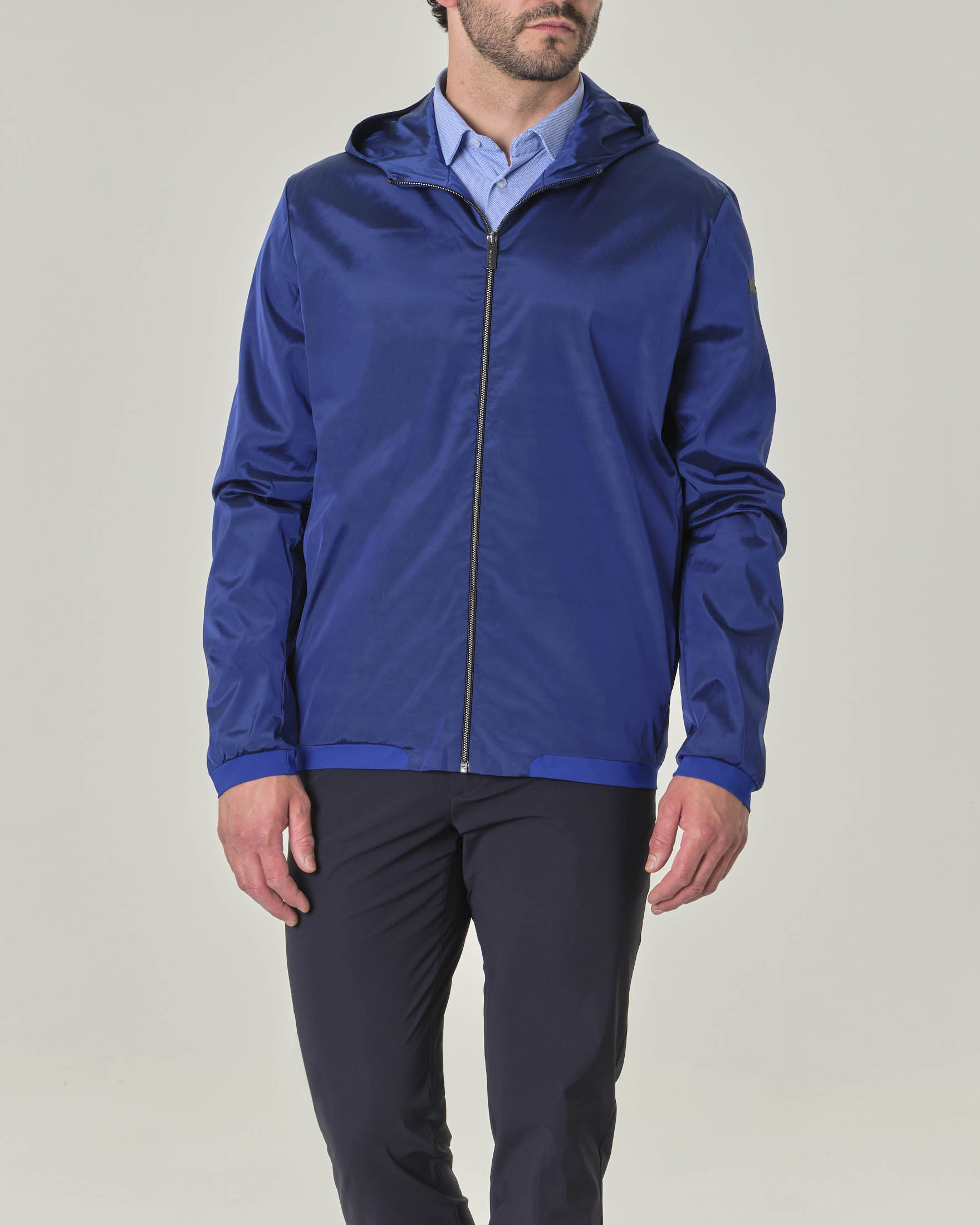 Giubbino blu royal Fleece Hyper in tessuto tecnico stretch con cappuccio