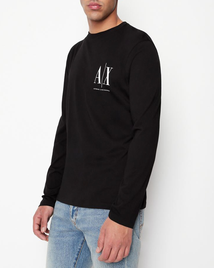 T-shirt nera a maniche lunghe in cotone con logo AX piccolo stampato