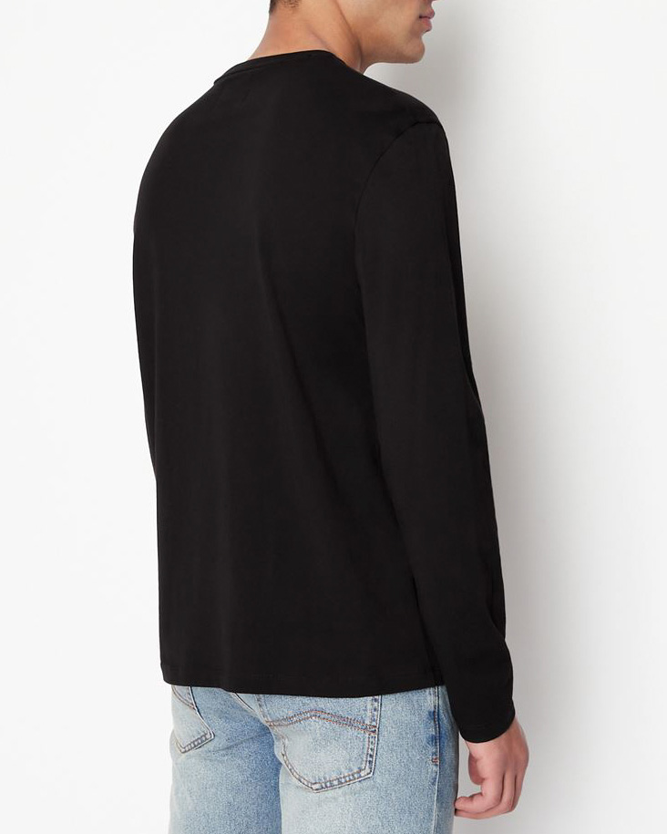 T-shirt nera a maniche lunghe in cotone con logo AX piccolo stampato image