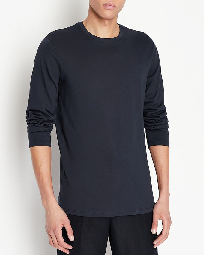 T-shirt manica lunga Armani Exchange blu tinta unita in pima cotton