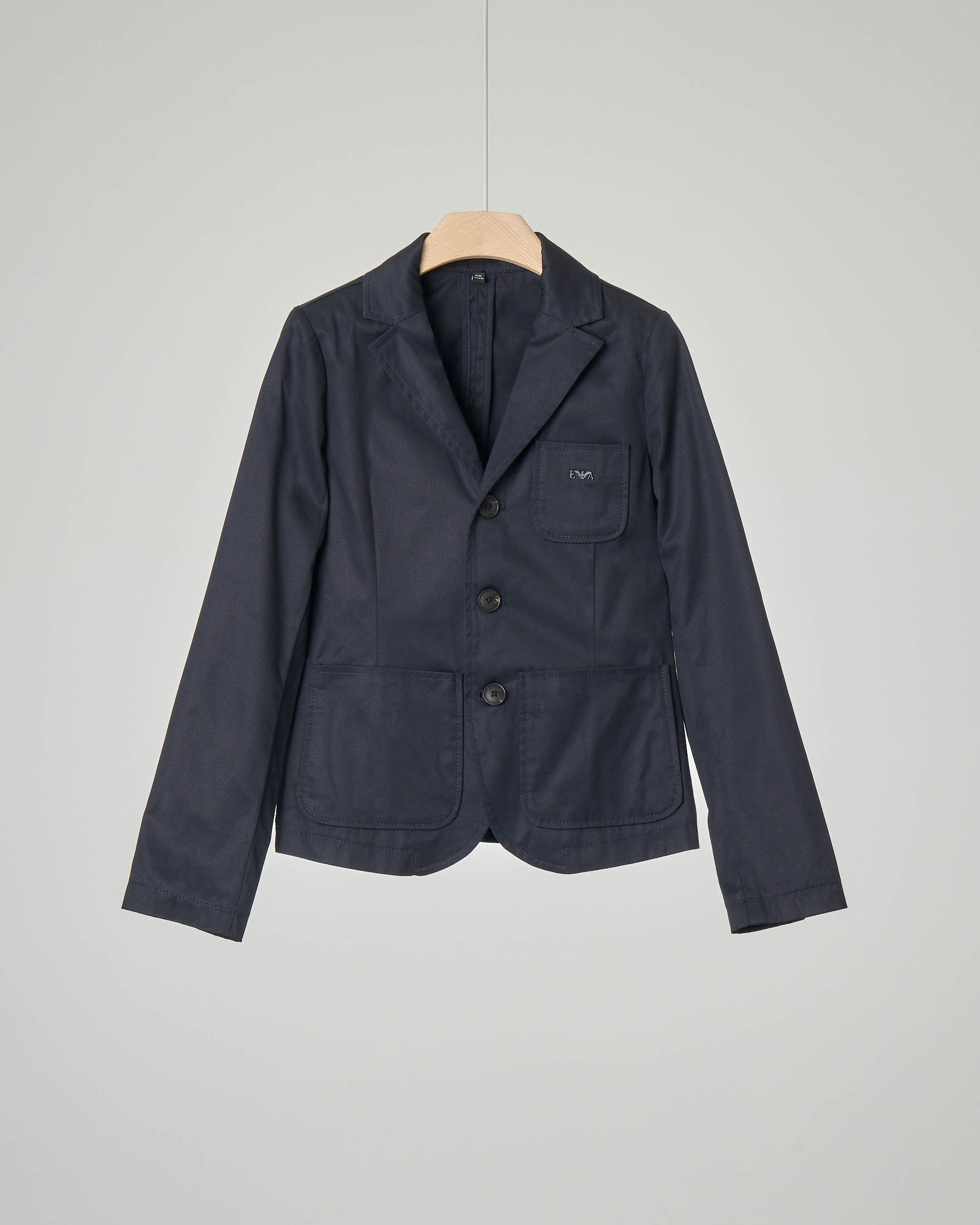 Blazer blu a tre bottoni in gabardina di cotone stretch 6-8 anni