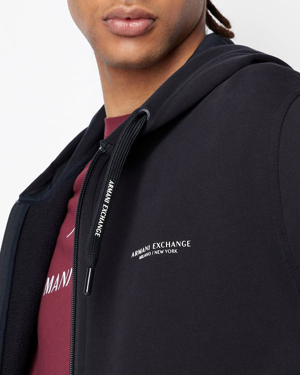 Felpa blu con cappuccio e chiusura zip Armani Exchange