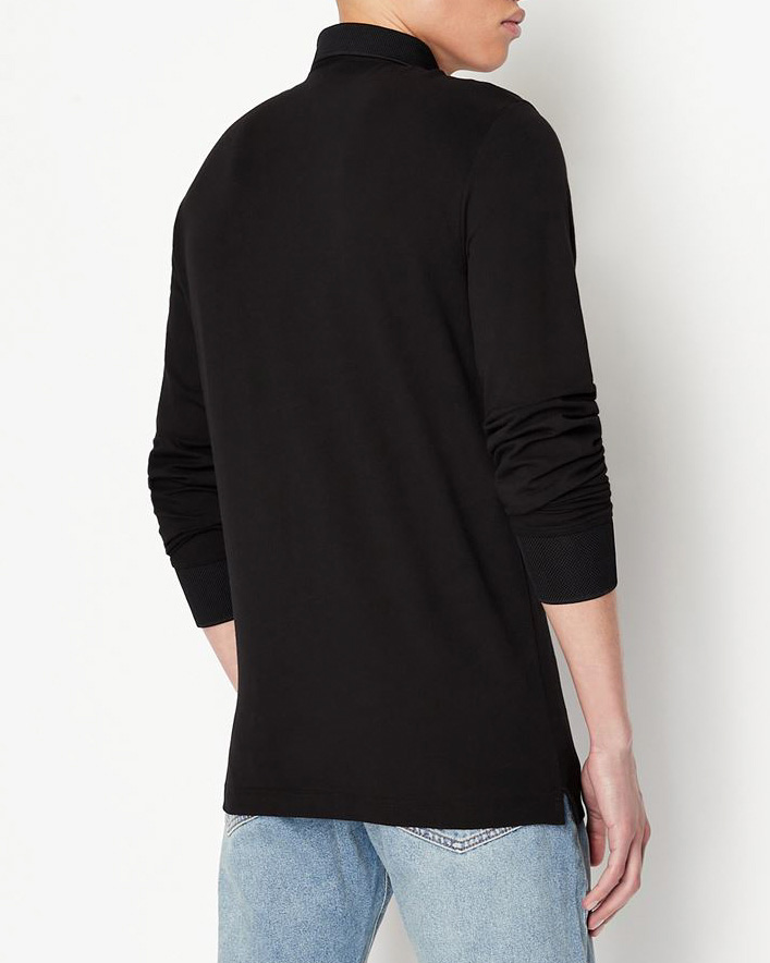 Polo nera a manica lunga in cotone stretch image