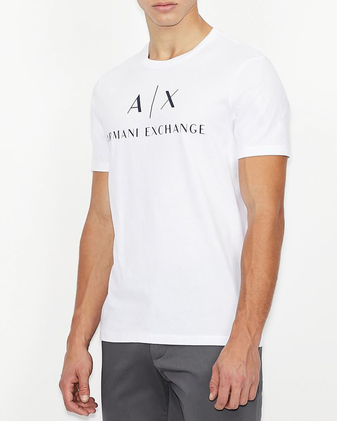 T-shirt Armani Exchange bianca in cotone con logo AX stampato in contrasto sul petto
