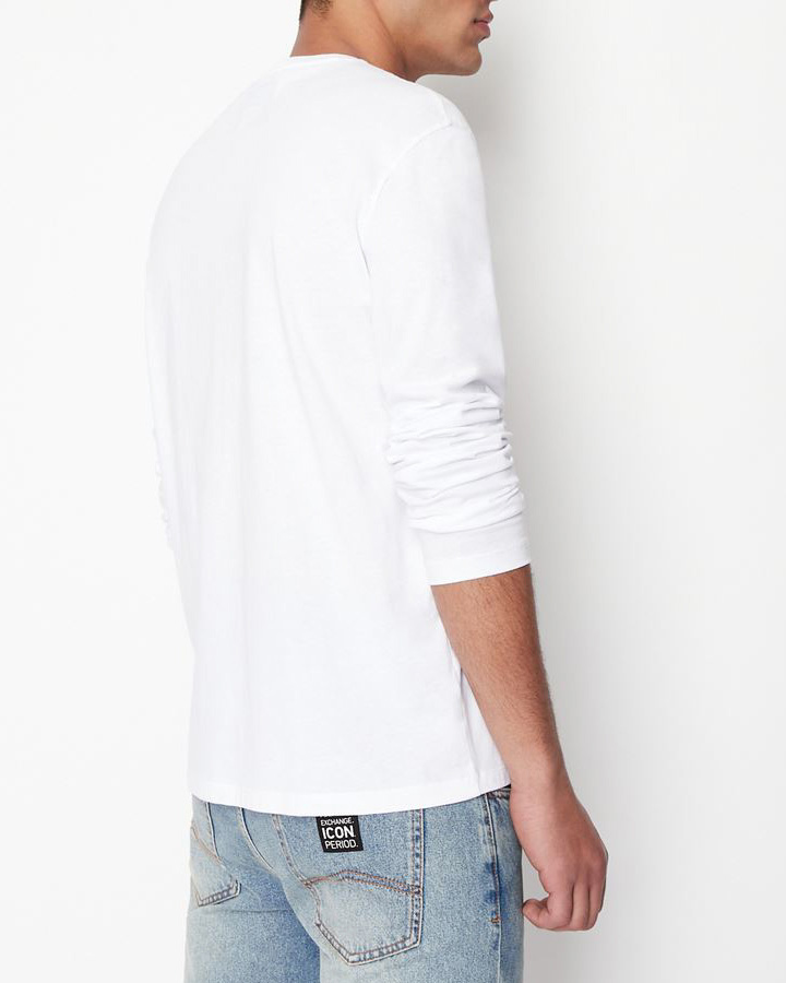 T-shirt bianca a maniche lunghe in cotone con logo AX piccolo stampato image