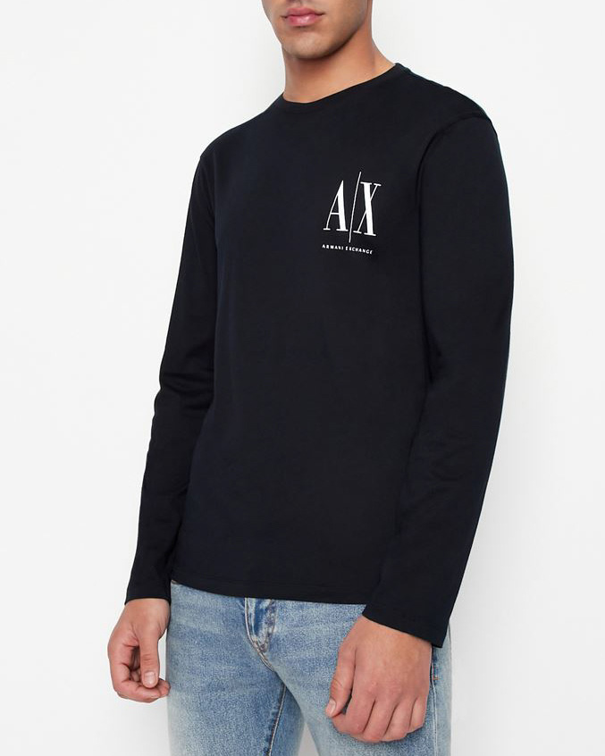 T-shirt blu a maniche lunghe in cotone con logo AX piccolo stampato