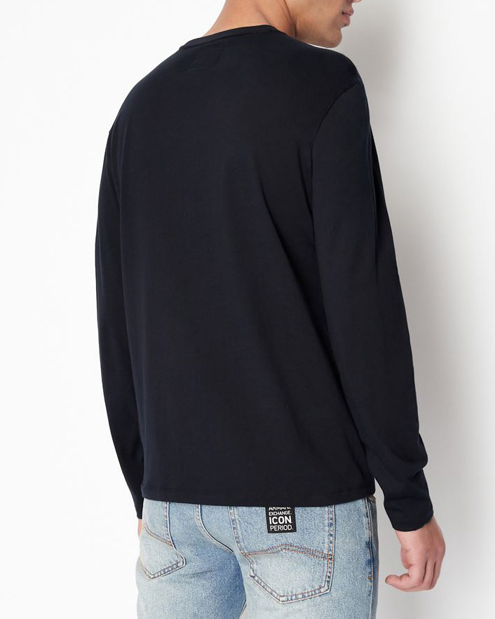 T-shirt blu a maniche lunghe in cotone con logo AX piccolo stampato image