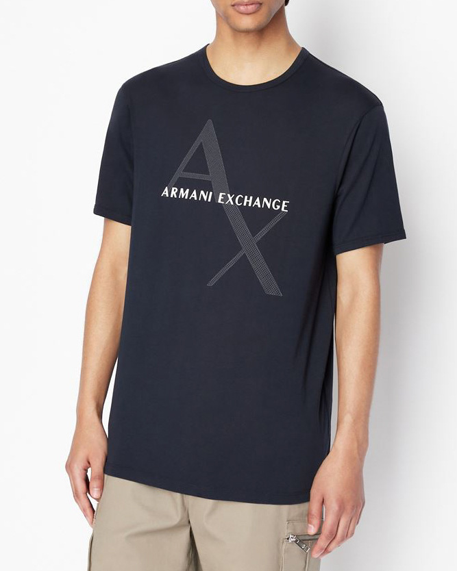 T-shirt blu in cotone con logo rete AX