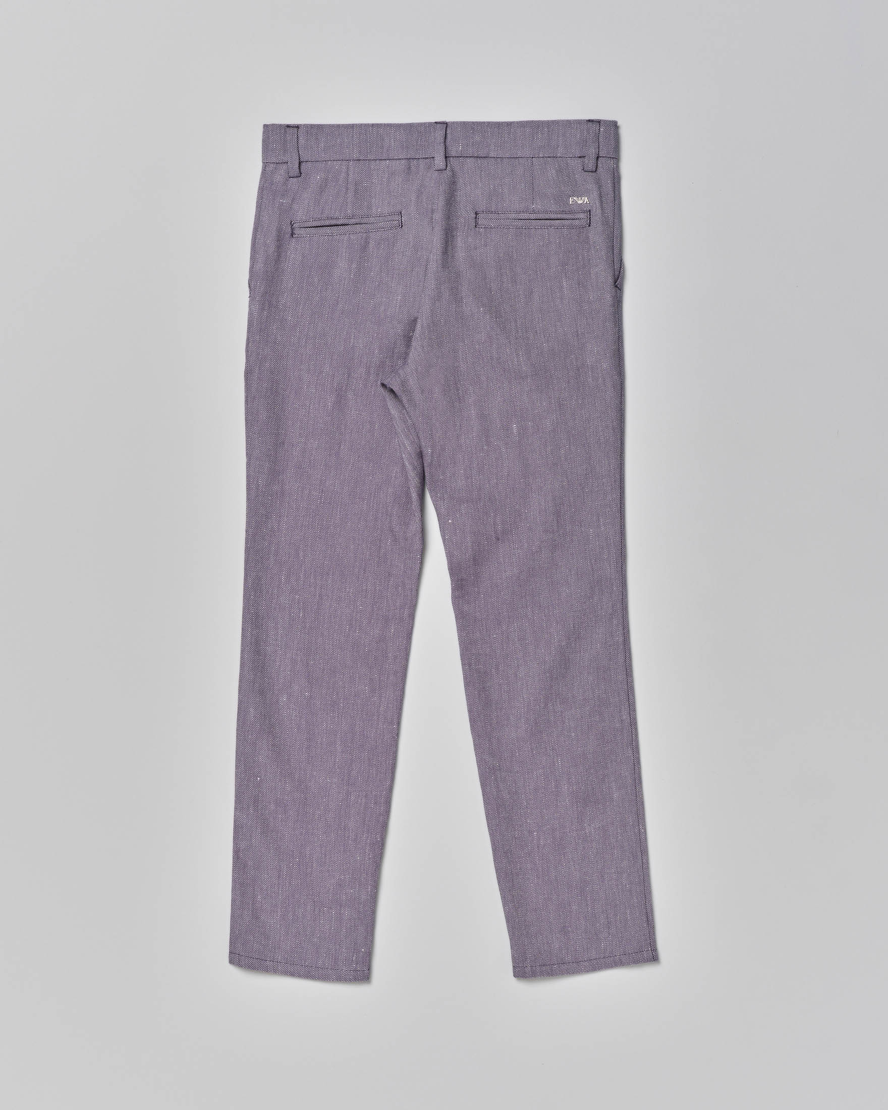 Pantalone blu in misto lino e cotone effetto denim a gamba dritta