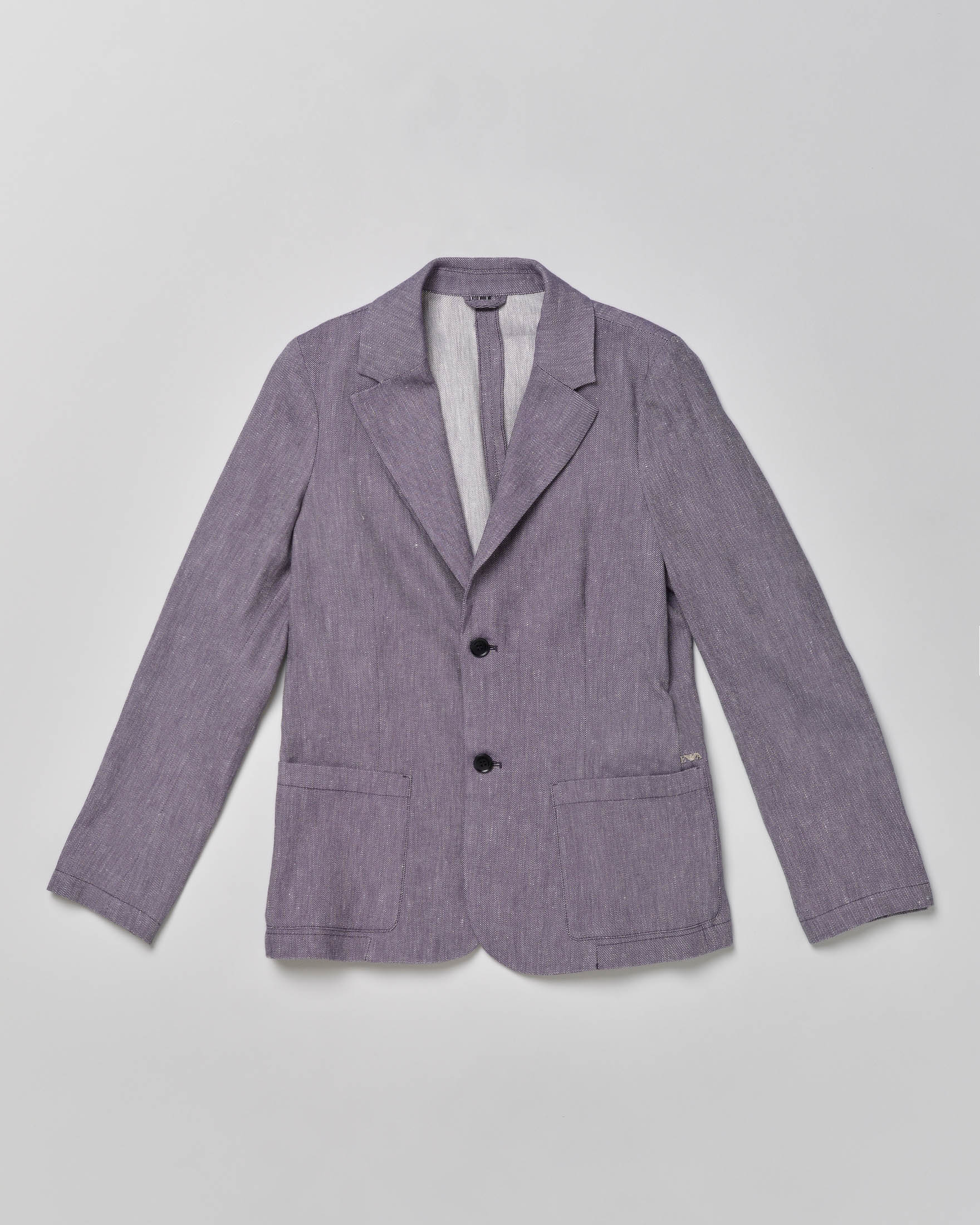 Blazer Junior monopetto blu in lino effetto denim con tasche applicate