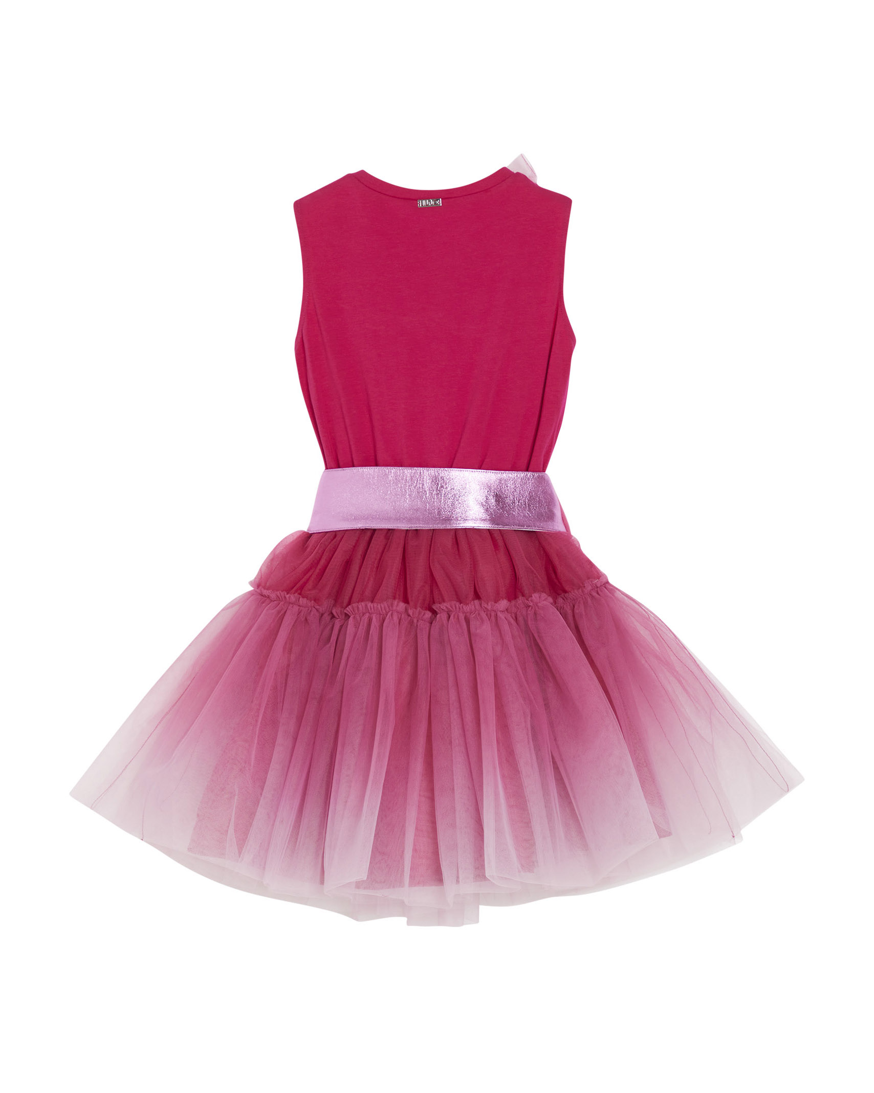 Abito fucsia smanicato con gonna in tulle e cintura abbinata 14-16 anni