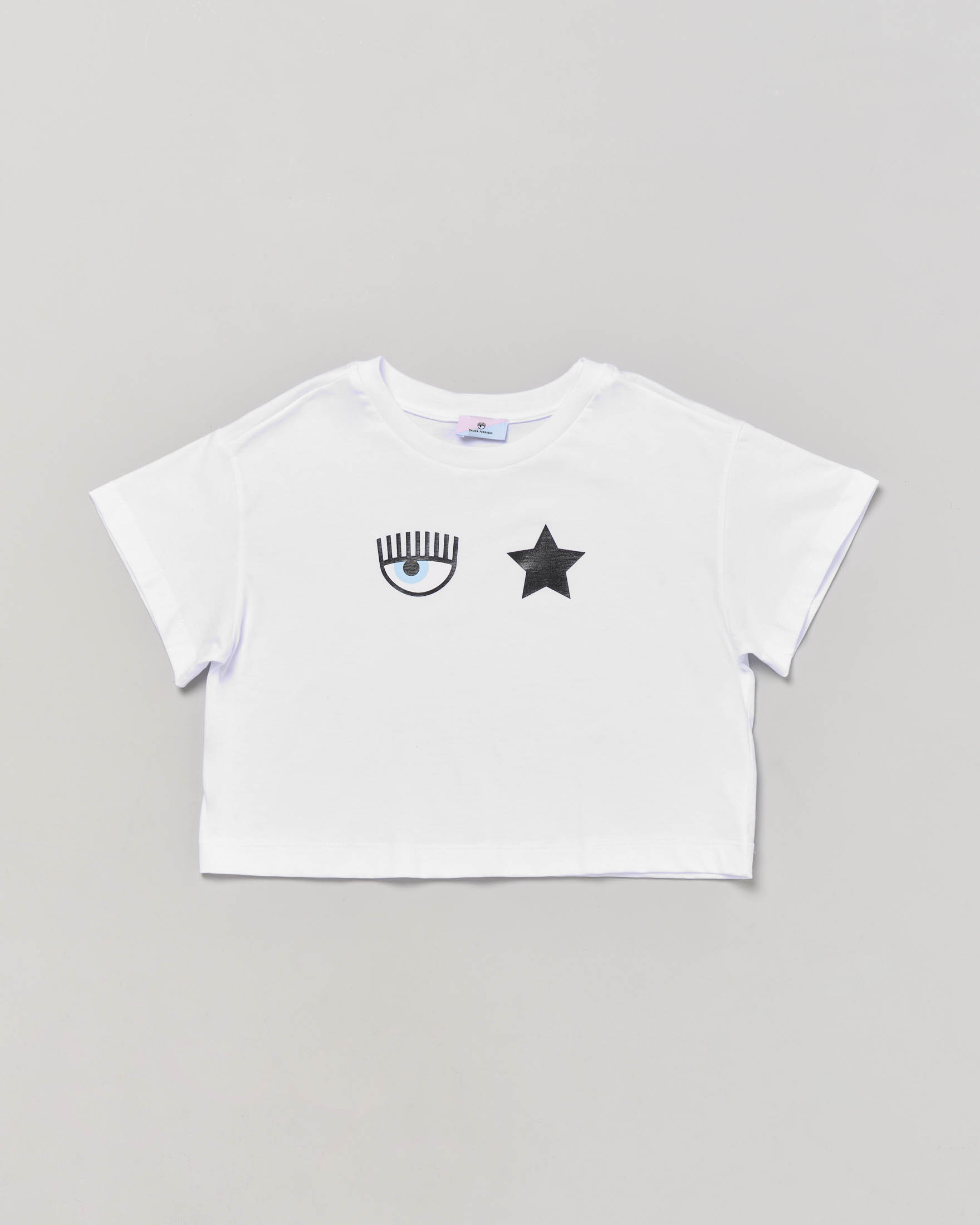 T-shirt bianca cropped mezza manica con logo eyestar 4-6 anni