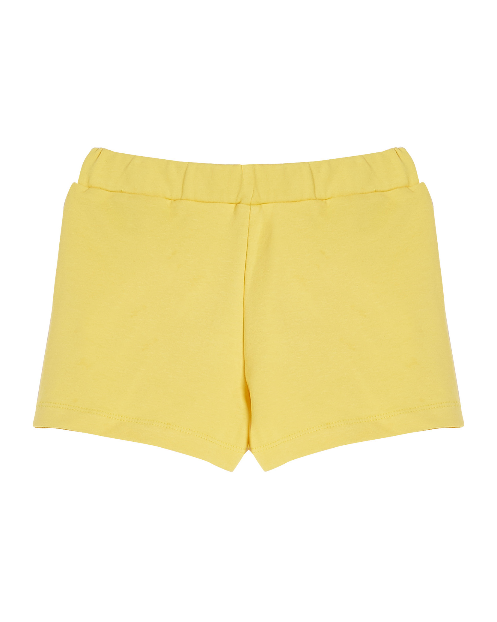 Shorts gialli in felpa con tasche alla francese con rouches applicate e logo 'LJ' glitterato 3-7 anni image