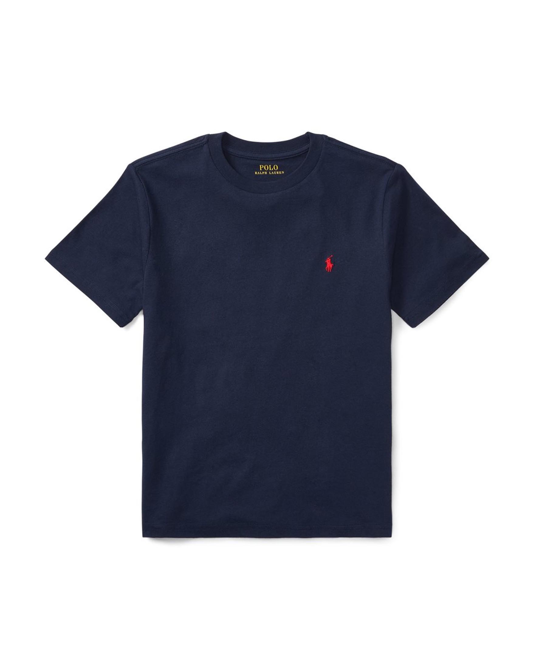 T-shirt Polo blu mezza manica in cotone con logo pony rosso