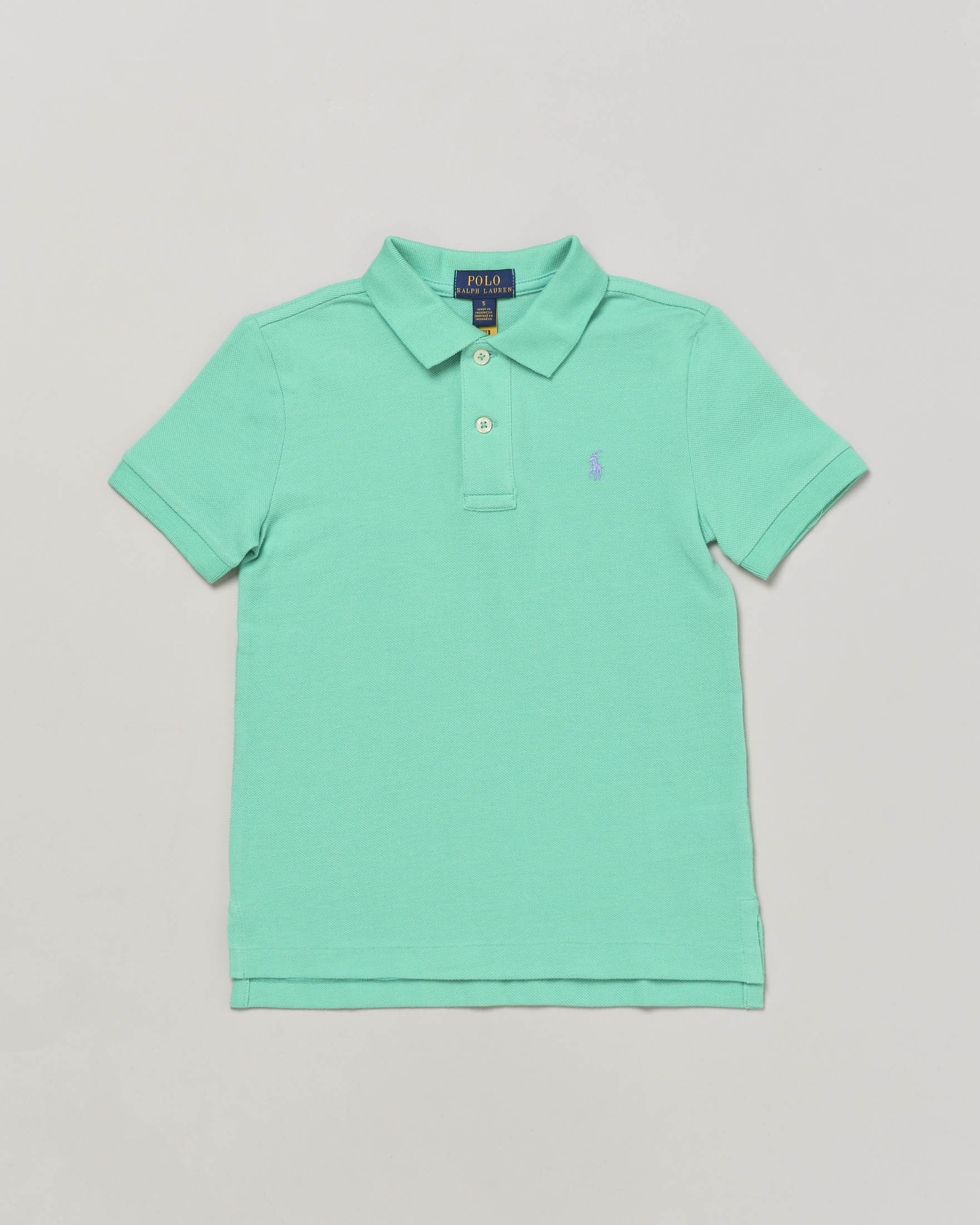 Polo verde acqua in piquet di cotone Polo a mezza manica con logo pony celeste