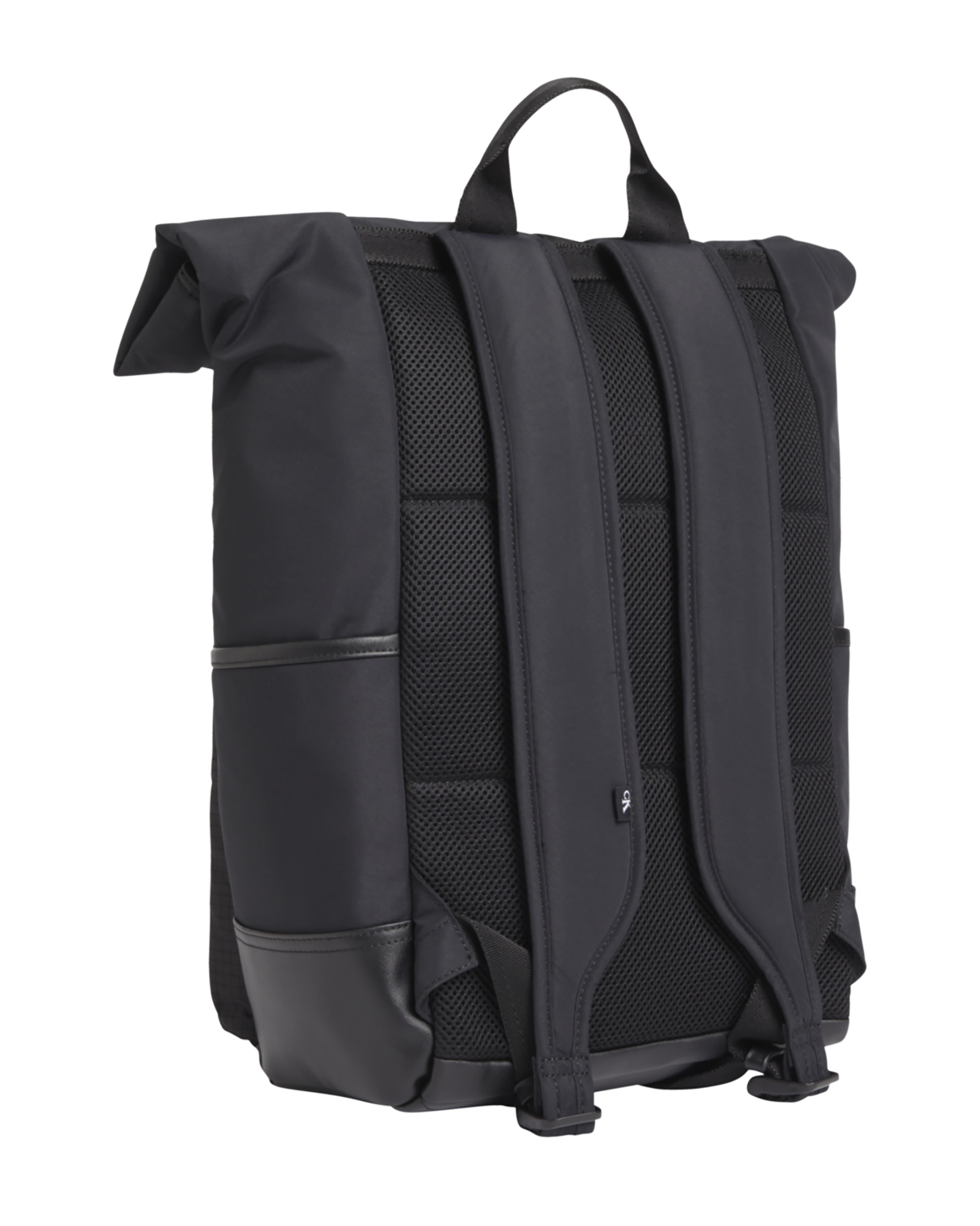 Zaino nero in nylon con tascone in tessuto ripstop e patch monogramma giallo ricamato | Pellizzari
