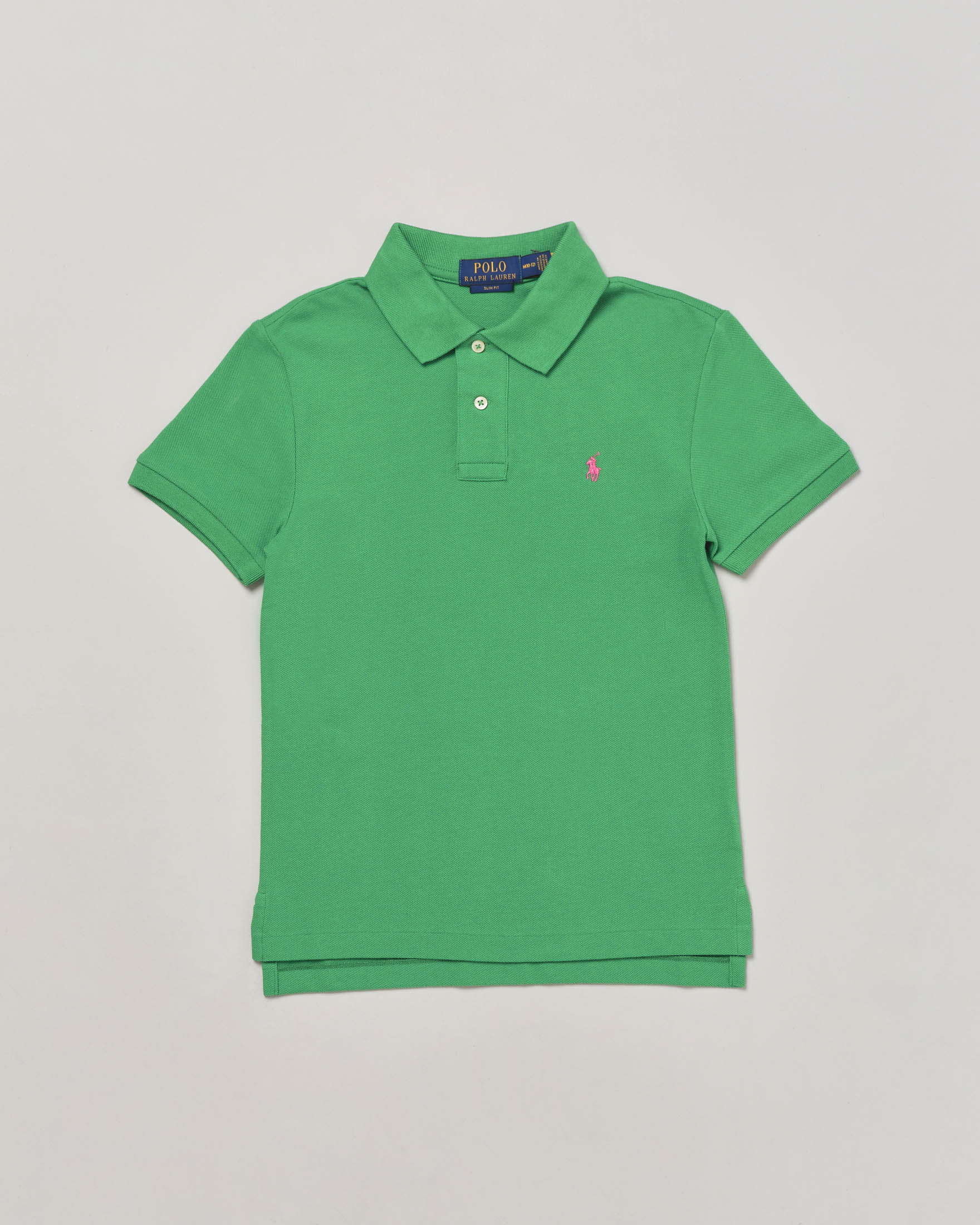 Polo verde mezza manica Polo in piquet di cotone con logo pony rosa