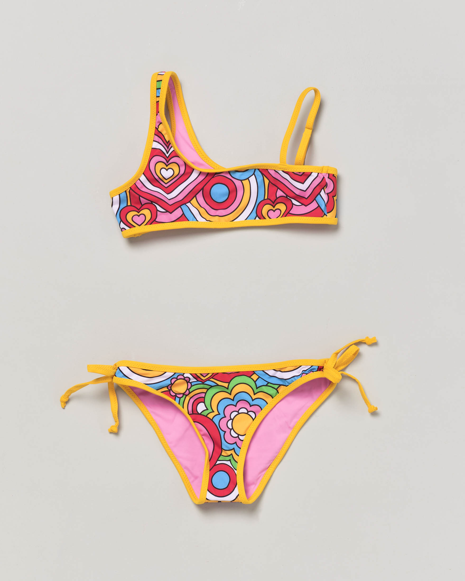 Bikini mare Vivy monospalla con stampa crazy shapes multicolor