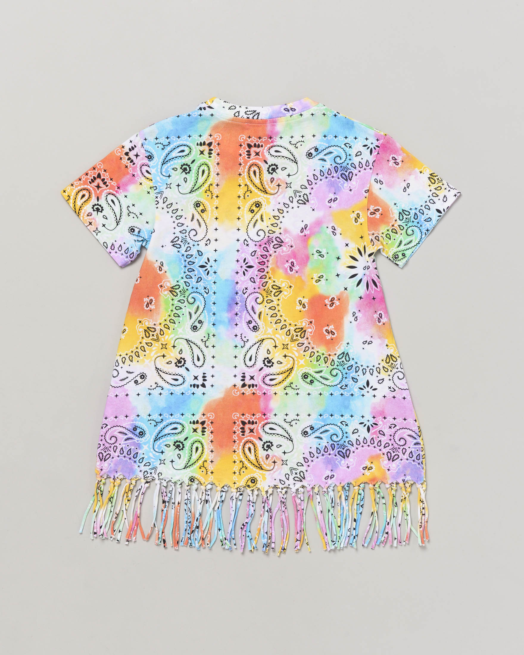 Copricostume in cotone Abbey con stampa bandana multicolor nei tono pastello con frange 