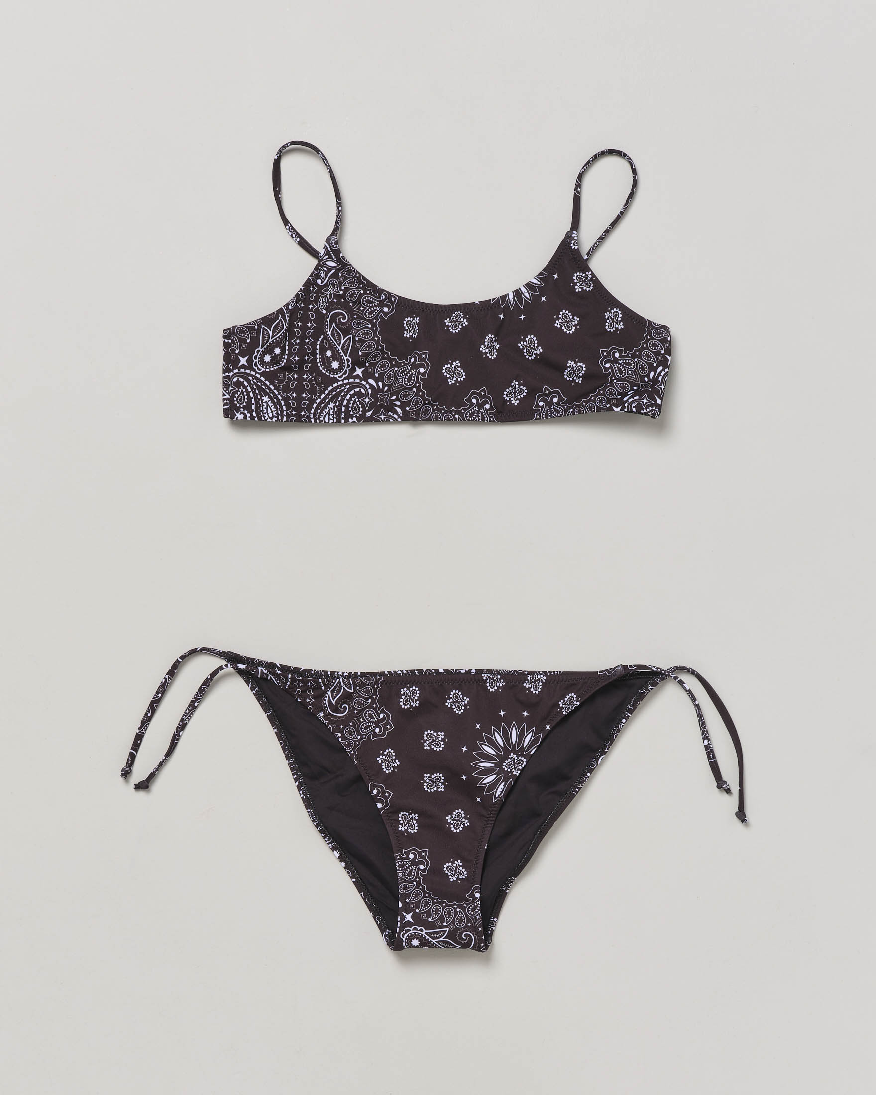 Bikini mare MC2 Saint Barth nero con stampa bandana bianca 