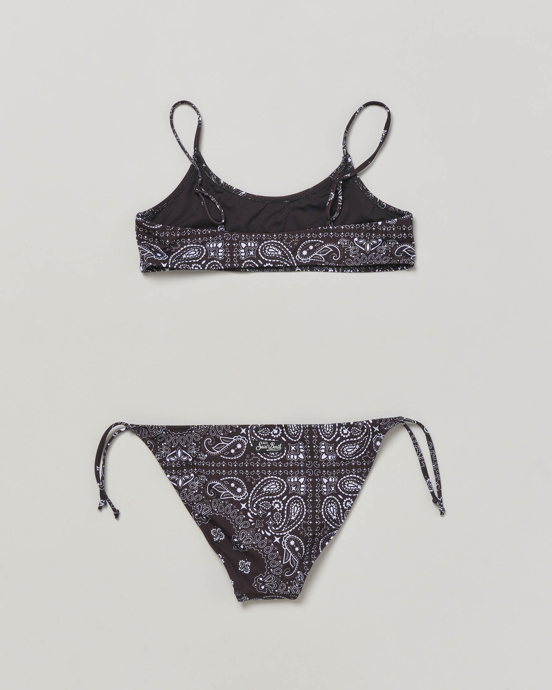 Bikini mare MC2 Saint Barth nero con stampa bandana bianca 