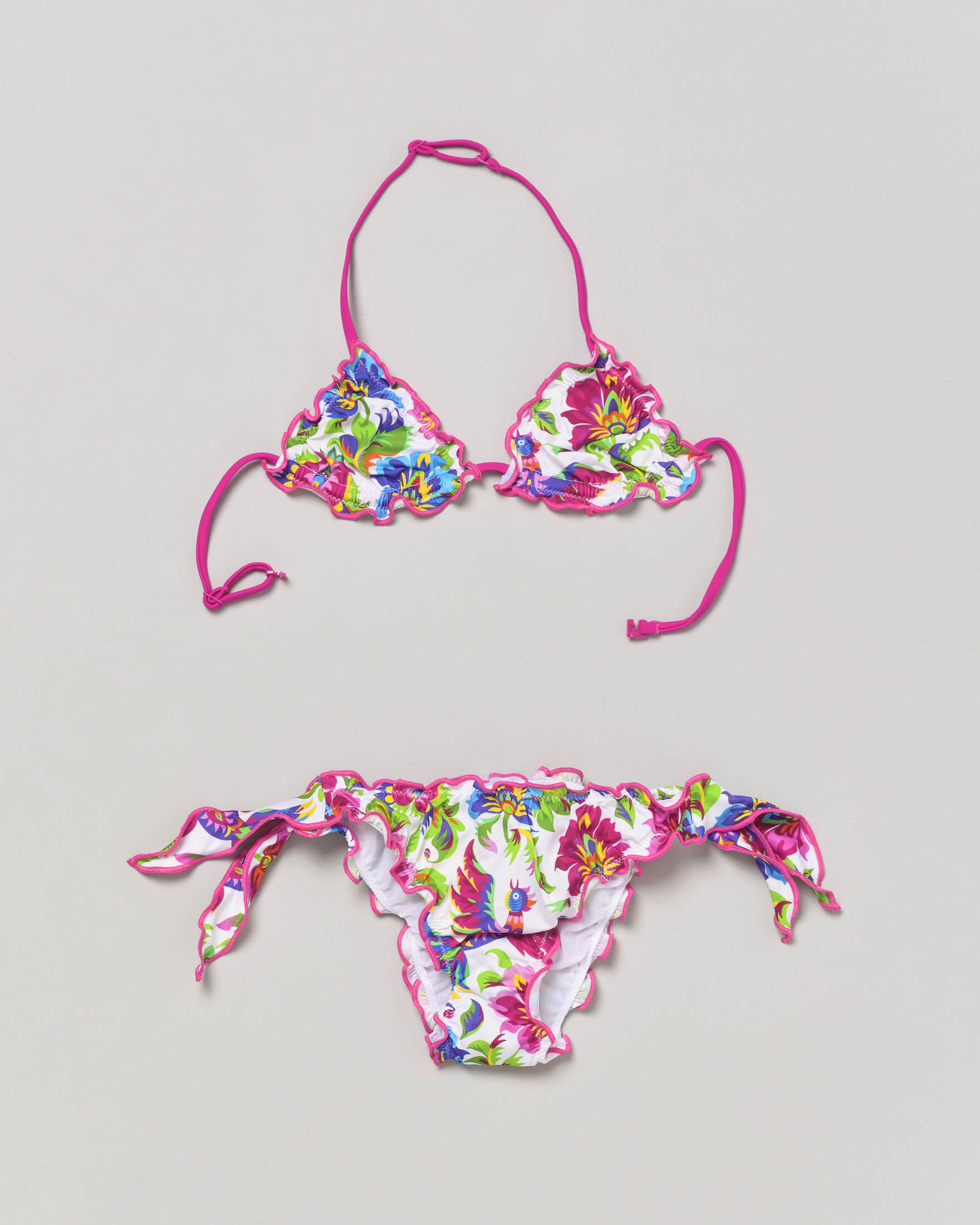 Bikini mare modello Cris a triangolo con stampa fiori e animali multicolor